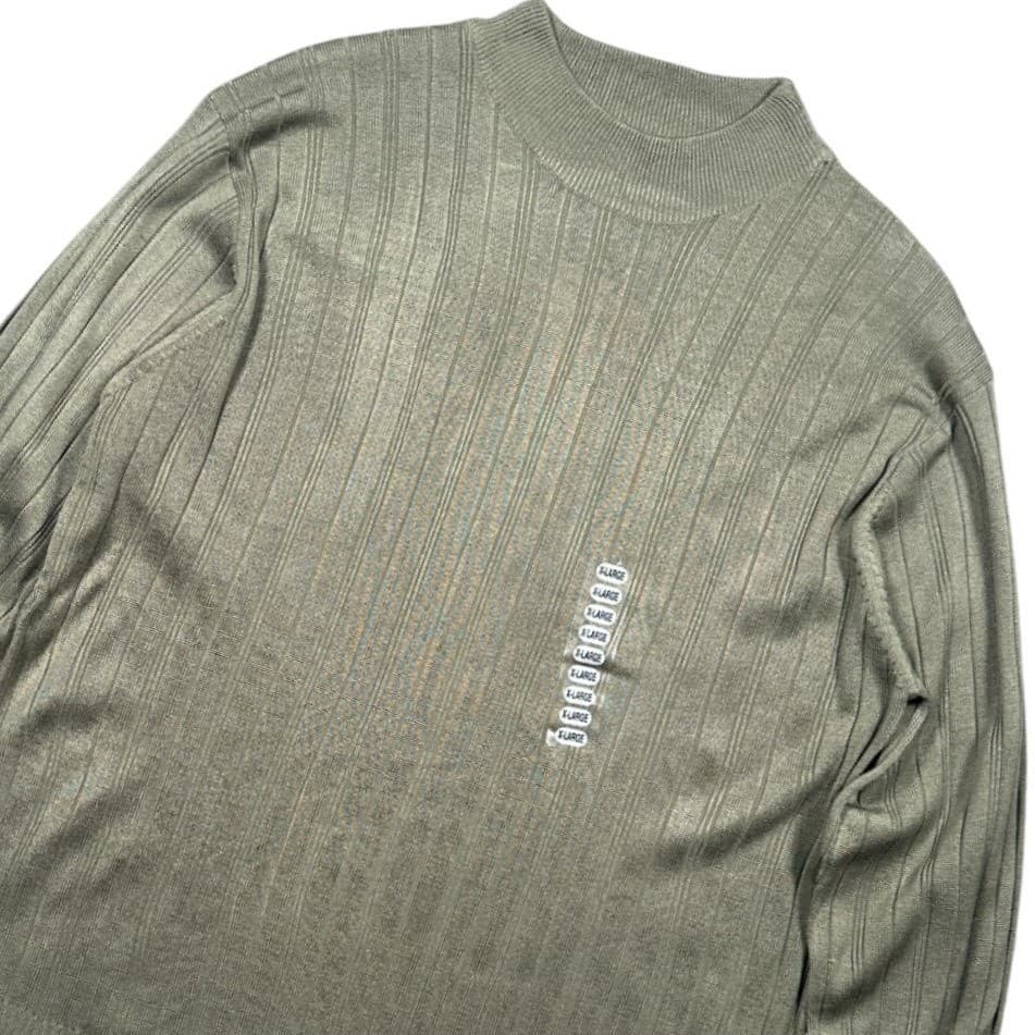 Linea Uomo Mock Neck Sweater Mens XL Olive Green New Ribbed Knit Long Sleeve - Thumbnail 2