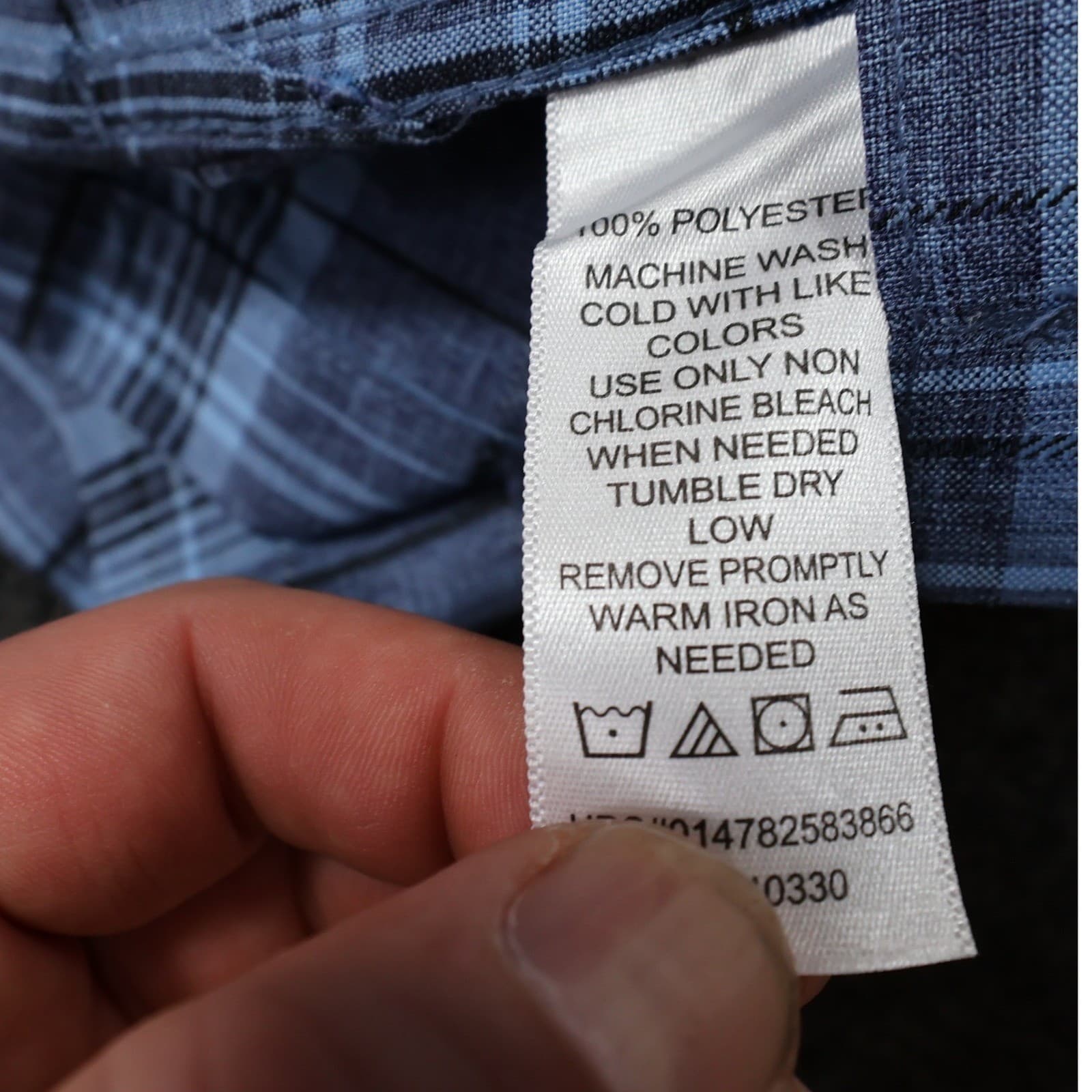 Haggar Button Up Shirt Mens Medium Blue Excellent Plaid Short Sleeve Polyester - Thumbnail 8