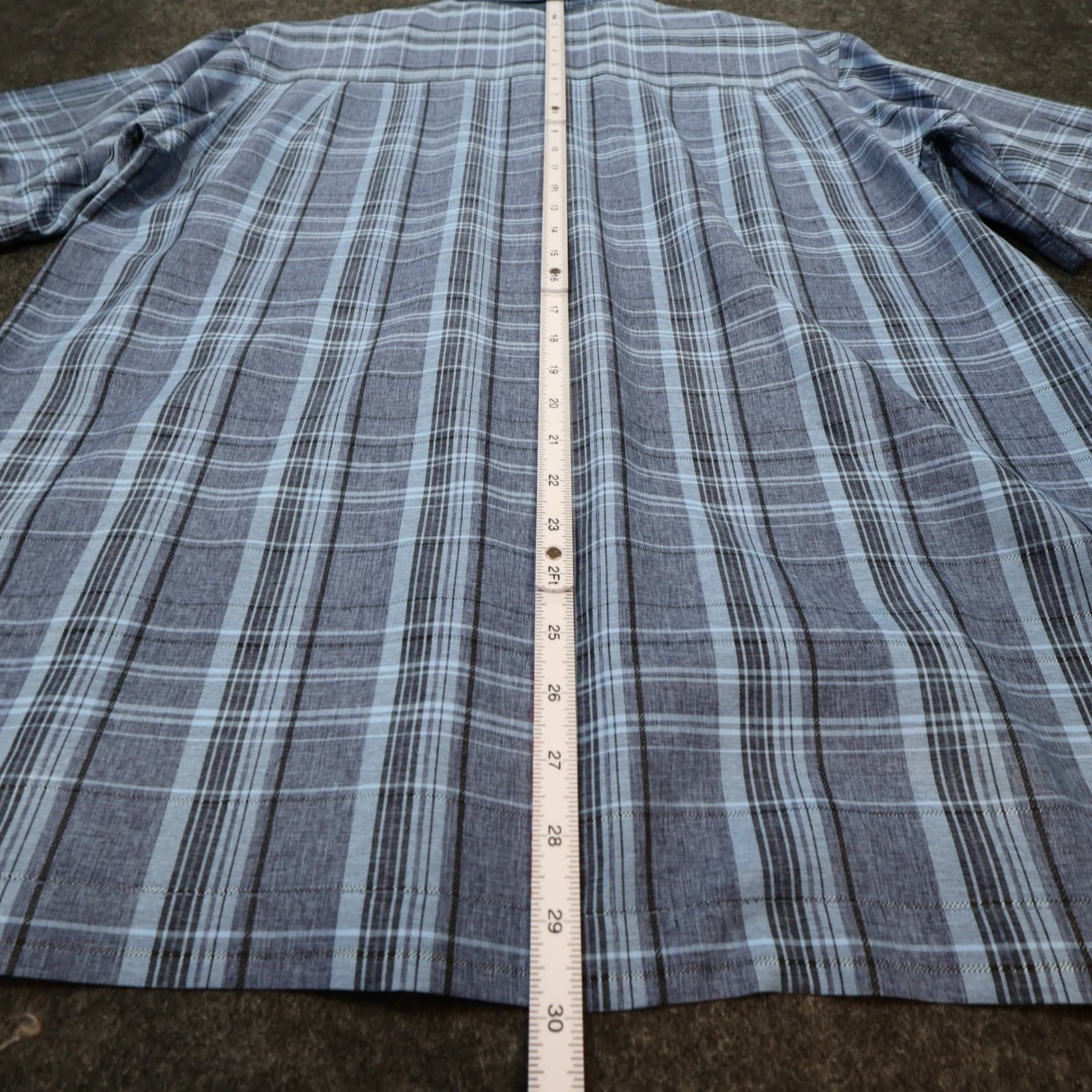 Haggar Button Up Shirt Mens Medium Blue Excellent Plaid Short Sleeve Polyester - Thumbnail 5