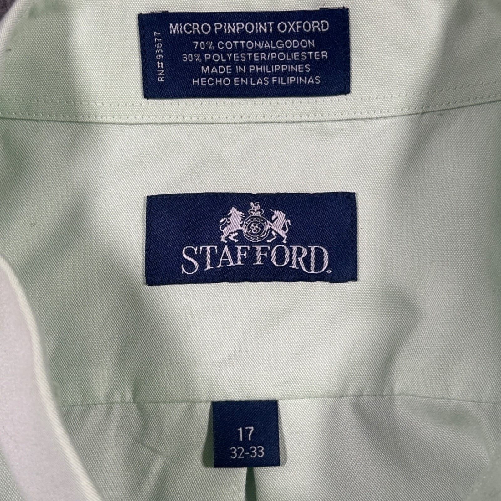 Stafford Button Down Shirt Mens 17 32/33 Green Excellent Micro Pinpoint Oxford - Thumbnail 6
