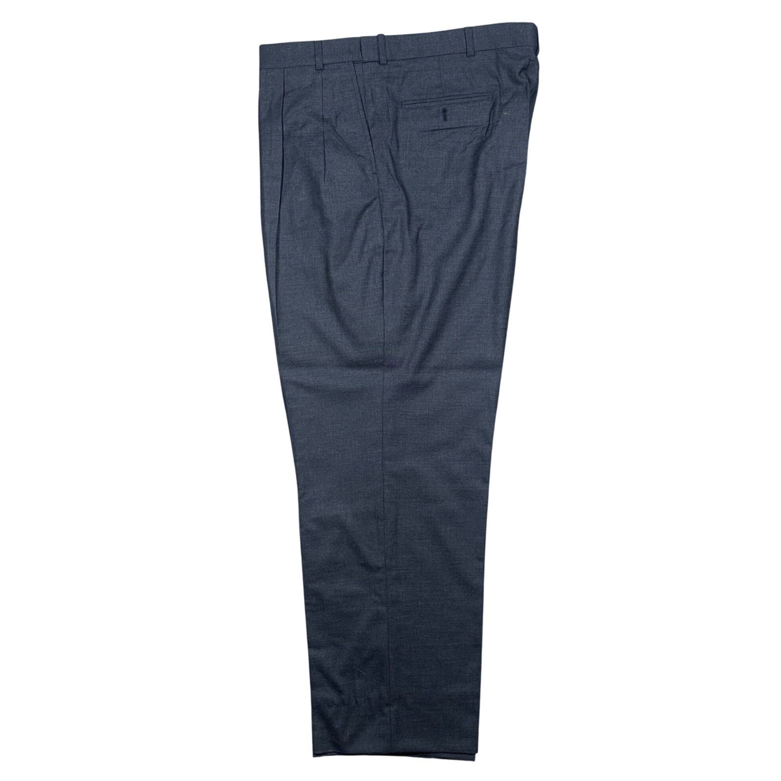 Lands End Dress Pants Mens 44 Long Navy Blue 100% Wool Pleated Straight - Thumbnail 3