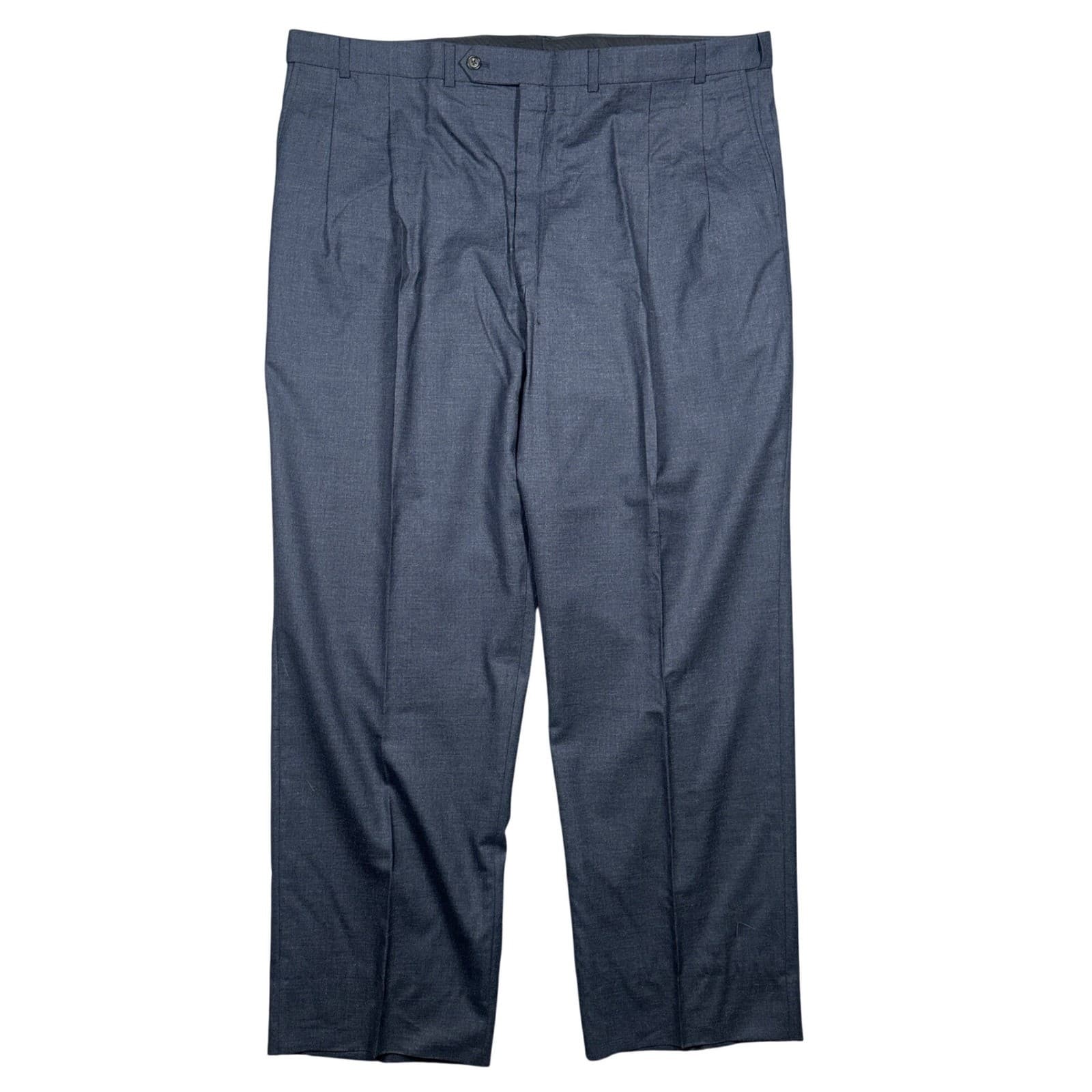 Lands End Dress Pants Mens 44 Long Navy Blue 100% Wool Pleated Straight - Thumbnail 4