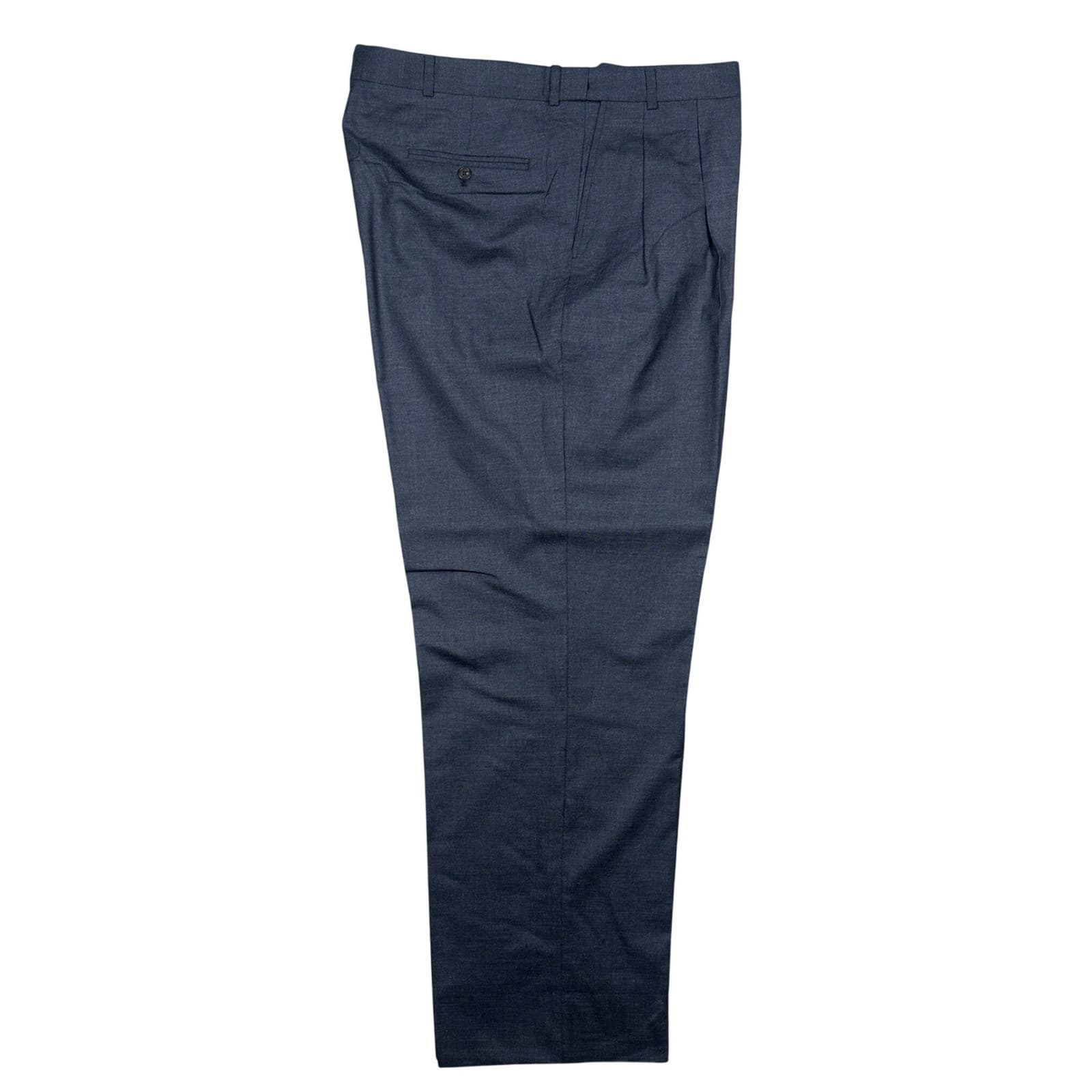 Lands End Dress Pants Mens 44 Long Navy Blue 100% Wool Pleated Straight - Thumbnail 2