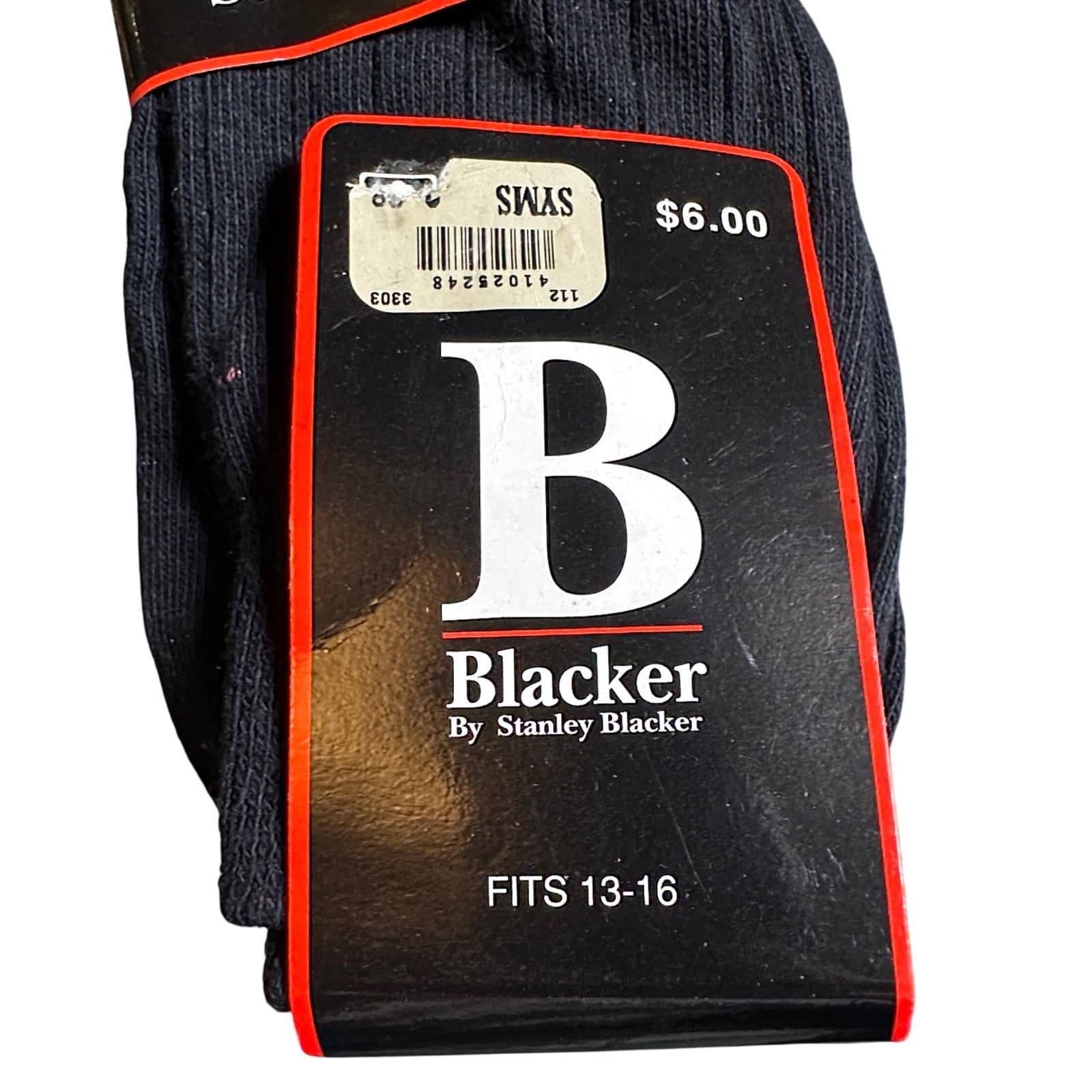 Stanley Blacker Dress Socks Men 13-16 Black New Ribbed Cotton Blend Vintage 1992 - Thumbnail 4