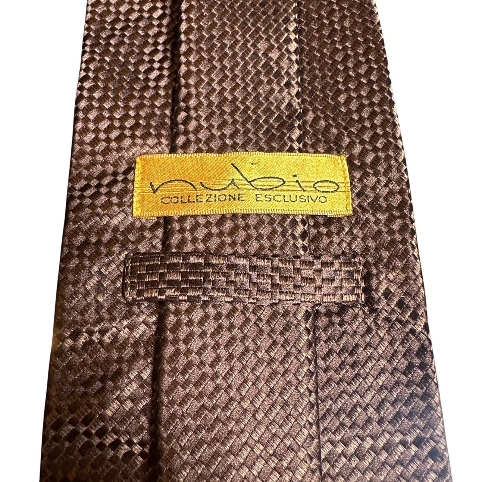 Nubio Necktie Mens 58" Bronze Brown Excellent Silk Woven Checkerboard Pattern - Thumbnail 7