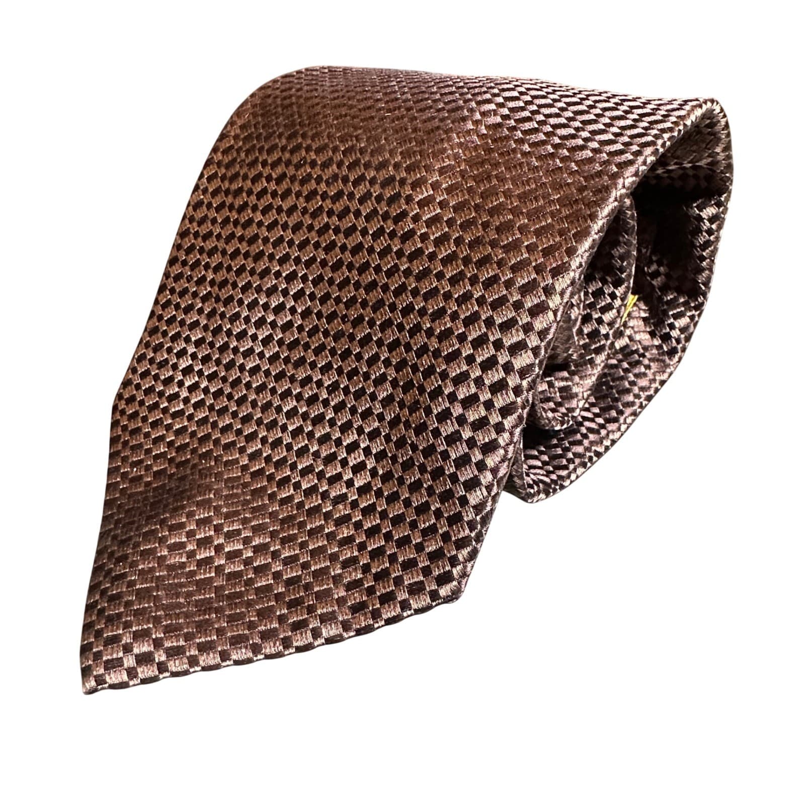 Nubio Necktie Mens 58" Bronze Brown Excellent Silk Woven Checkerboard Pattern - Thumbnail 6