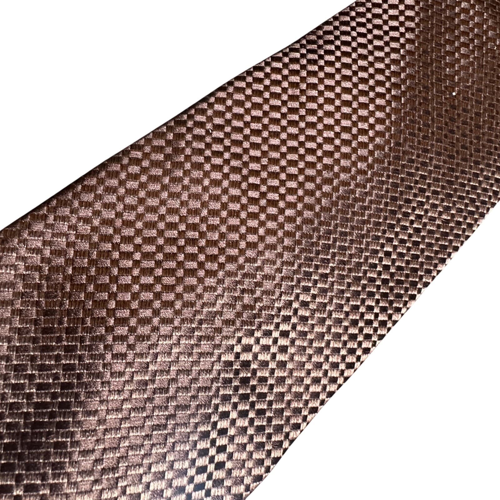 Nubio Necktie Mens 58" Bronze Brown Excellent Silk Woven Checkerboard Pattern - Thumbnail 5