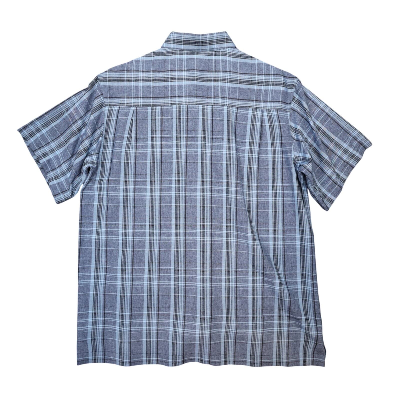 Haggar Button Up Shirt Mens Medium Blue Excellent Plaid Short Sleeve Polyester - Thumbnail 2