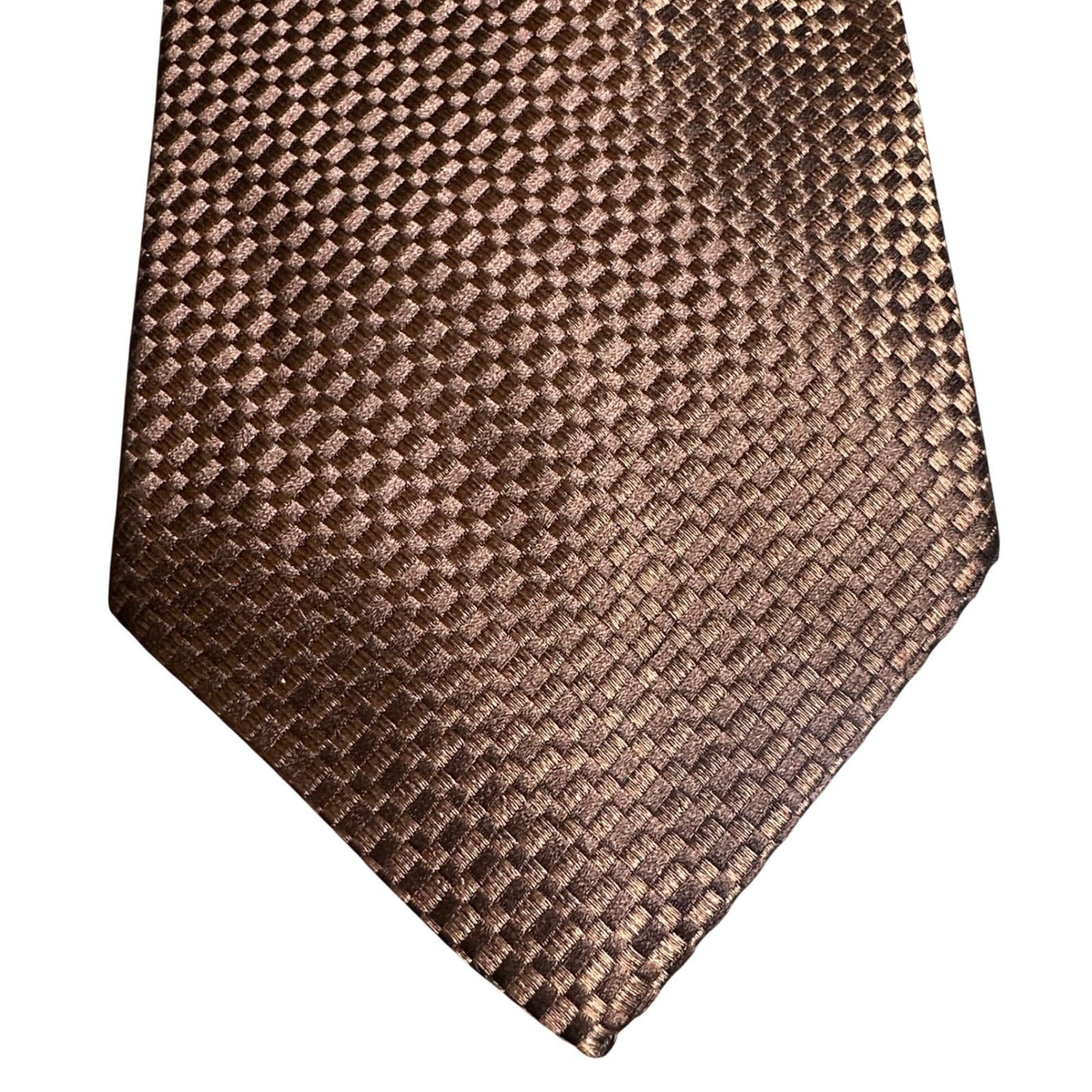 Nubio Necktie Mens 58" Bronze Brown Excellent Silk Woven Checkerboard Pattern - Thumbnail 3