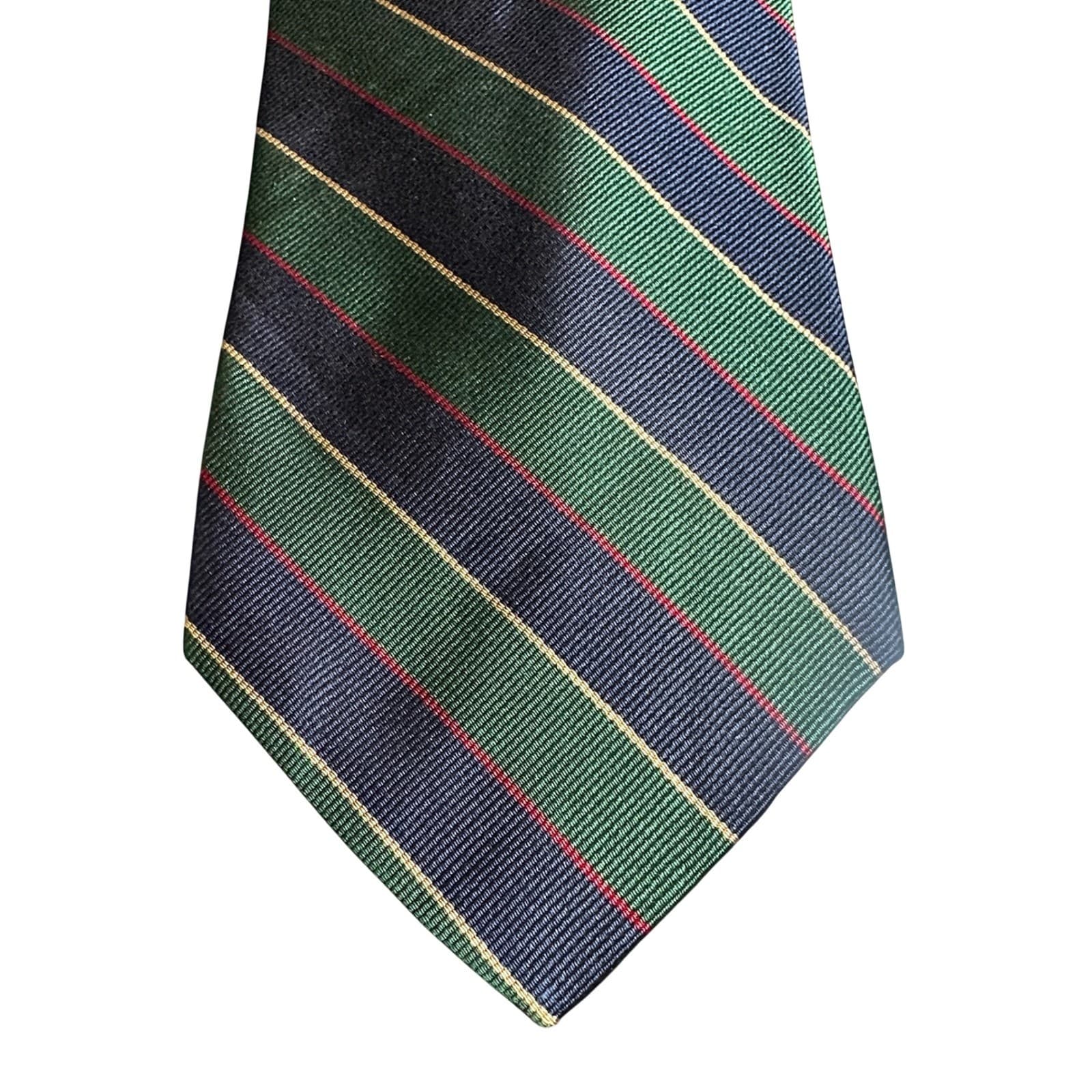 Hathaway Necktie Mens 60" Green Navy Gold Striped Excellent Silk Hand Made Tie - Thumbnail 3