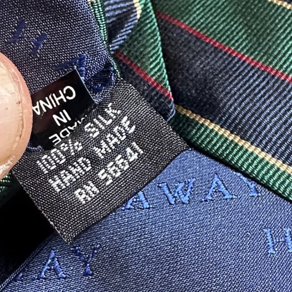 Hathaway Necktie Mens 60" Green Navy Gold Striped Excellent Silk Hand Made Tie - Thumbnail 8