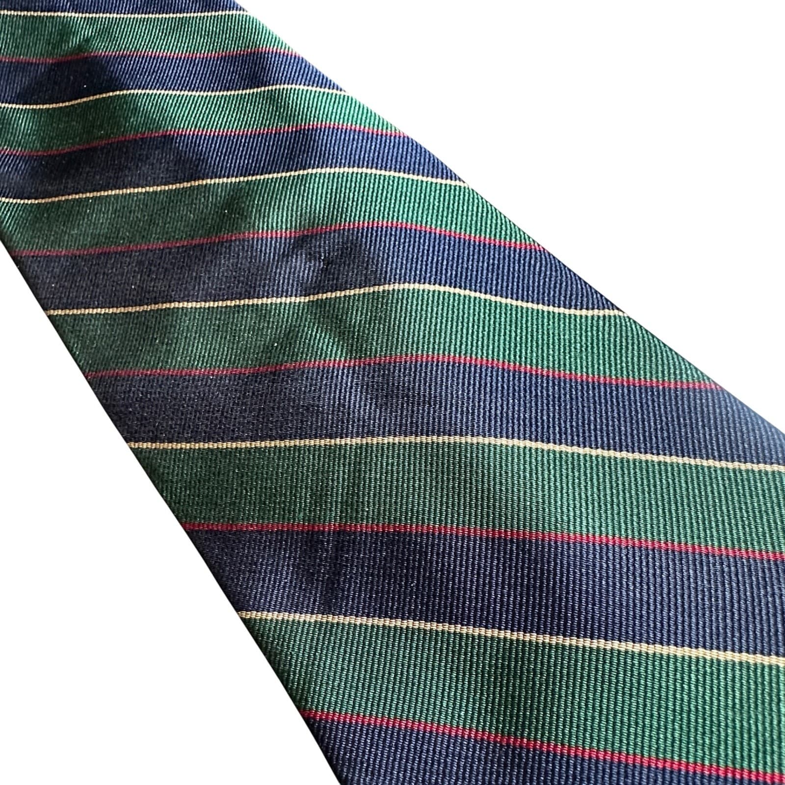 Hathaway Necktie Mens 60" Green Navy Gold Striped Excellent Silk Hand Made Tie - Thumbnail 5