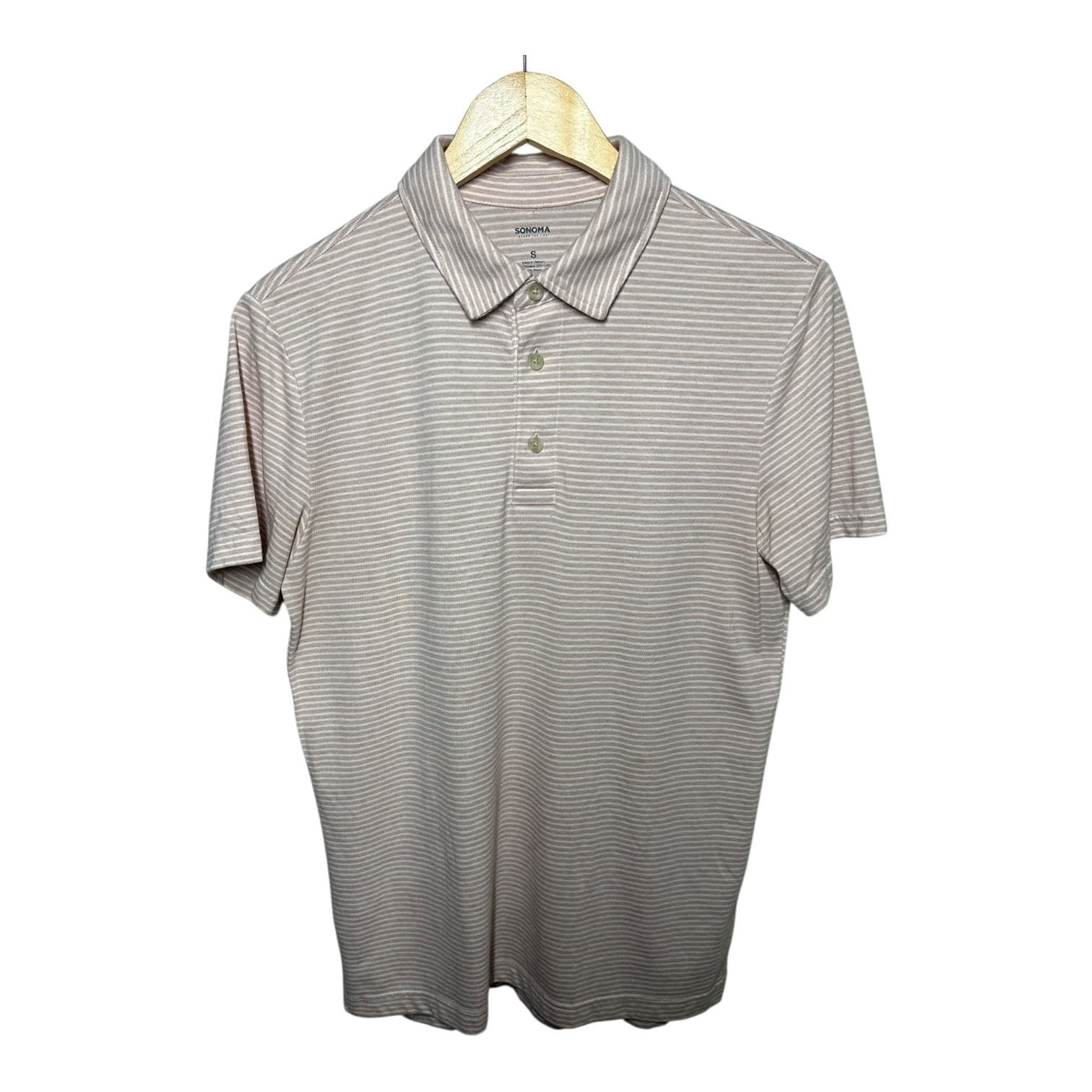 Sonoma Men's S Pink White Striped Short Sleeve Polo Casual Everyday - Thumbnail 2