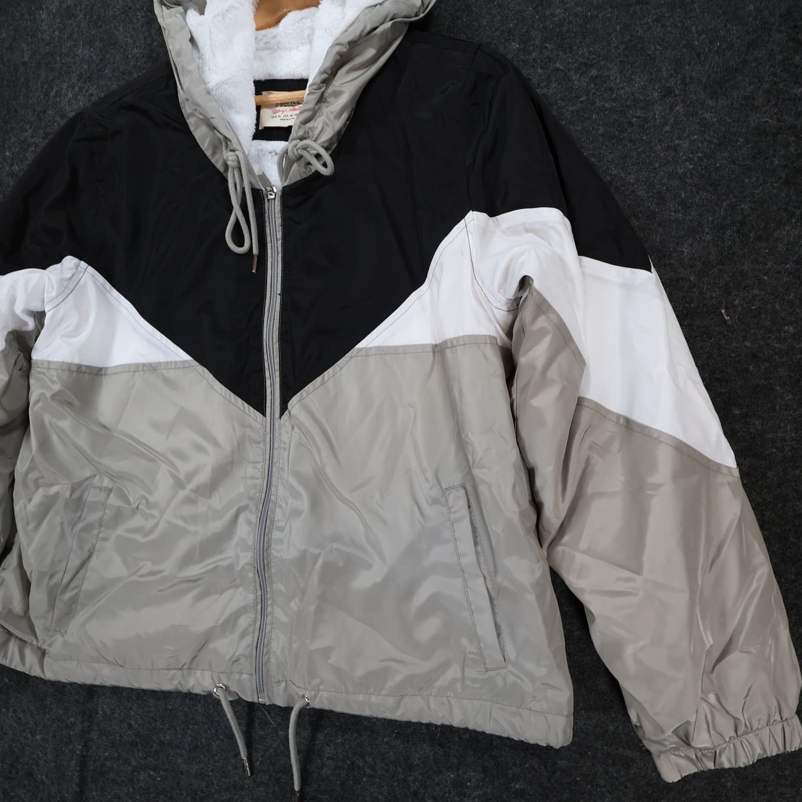 Ashley by 26 International Windbreaker Womens XL Gray Black Excellent Sherpa - Thumbnail 9