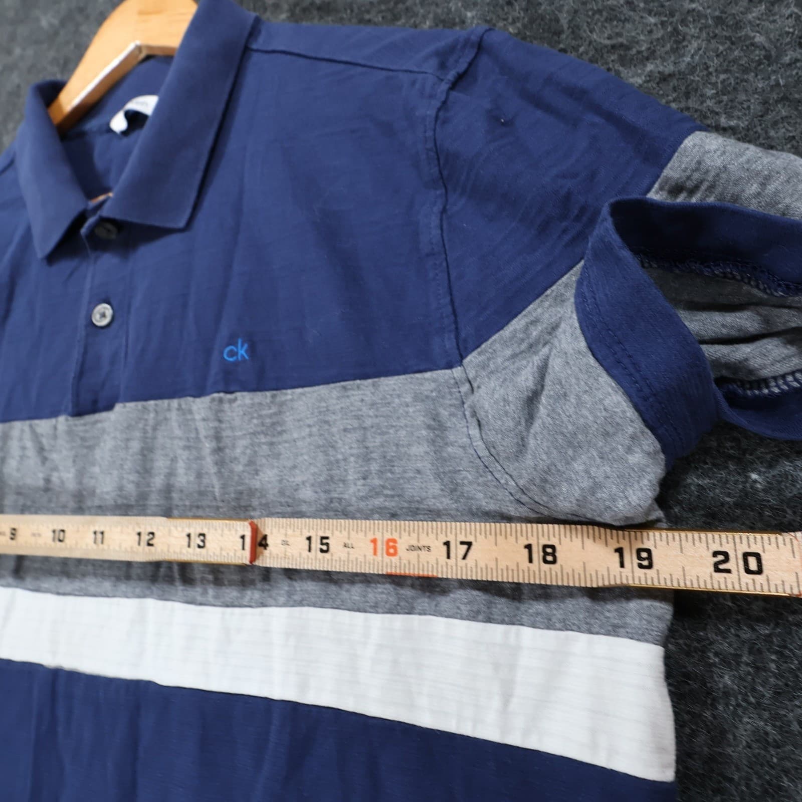 Calvin Klein Polo Mens Small Blue Excellent Colorblock Short Sleeve Cotton Shirt - Thumbnail 4