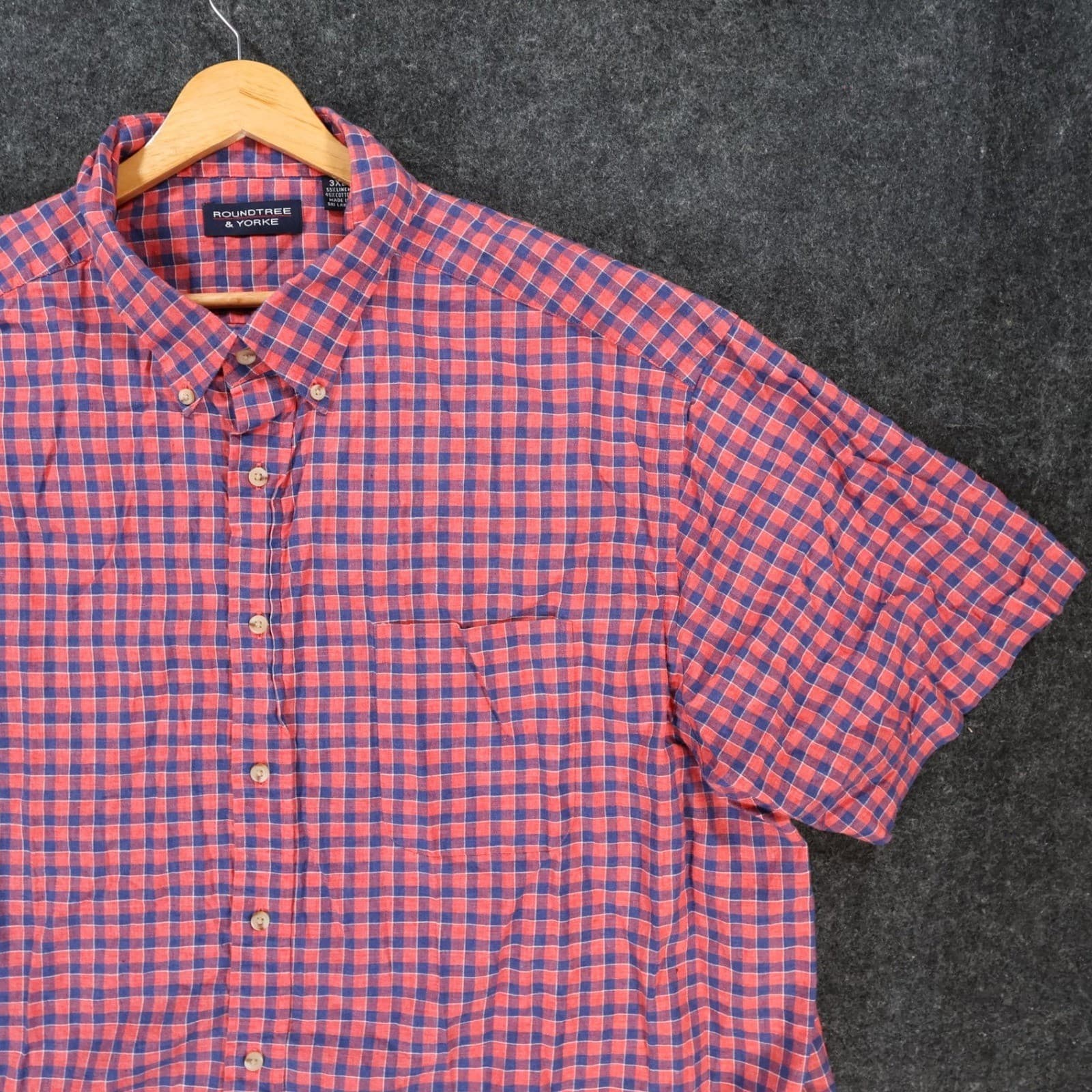 Roundtree & Yorke Button Up Mens 3XB Red Excellent Gingham Short Sleeve - Thumbnail 10