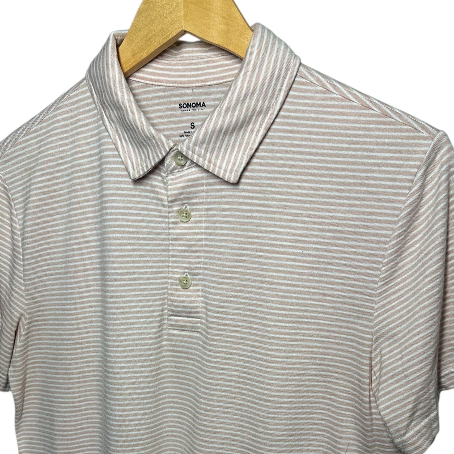 Sonoma Men's S Pink White Striped Short Sleeve Polo Casual Everyday - Thumbnail 4