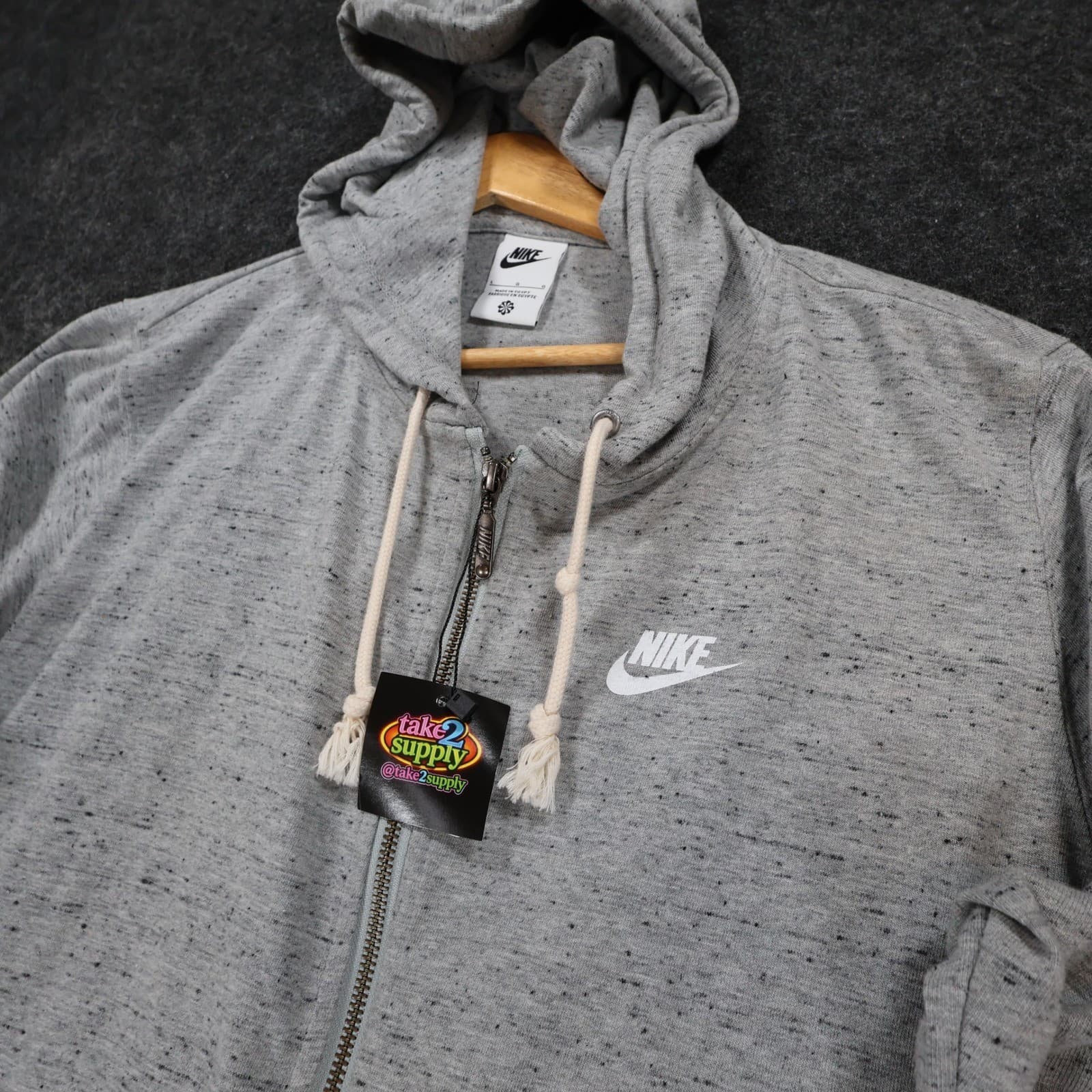 Nike Full Zip Hoodie Mens Large Gray Excellent Speckled Gym Sportswear - Thumbnail 10