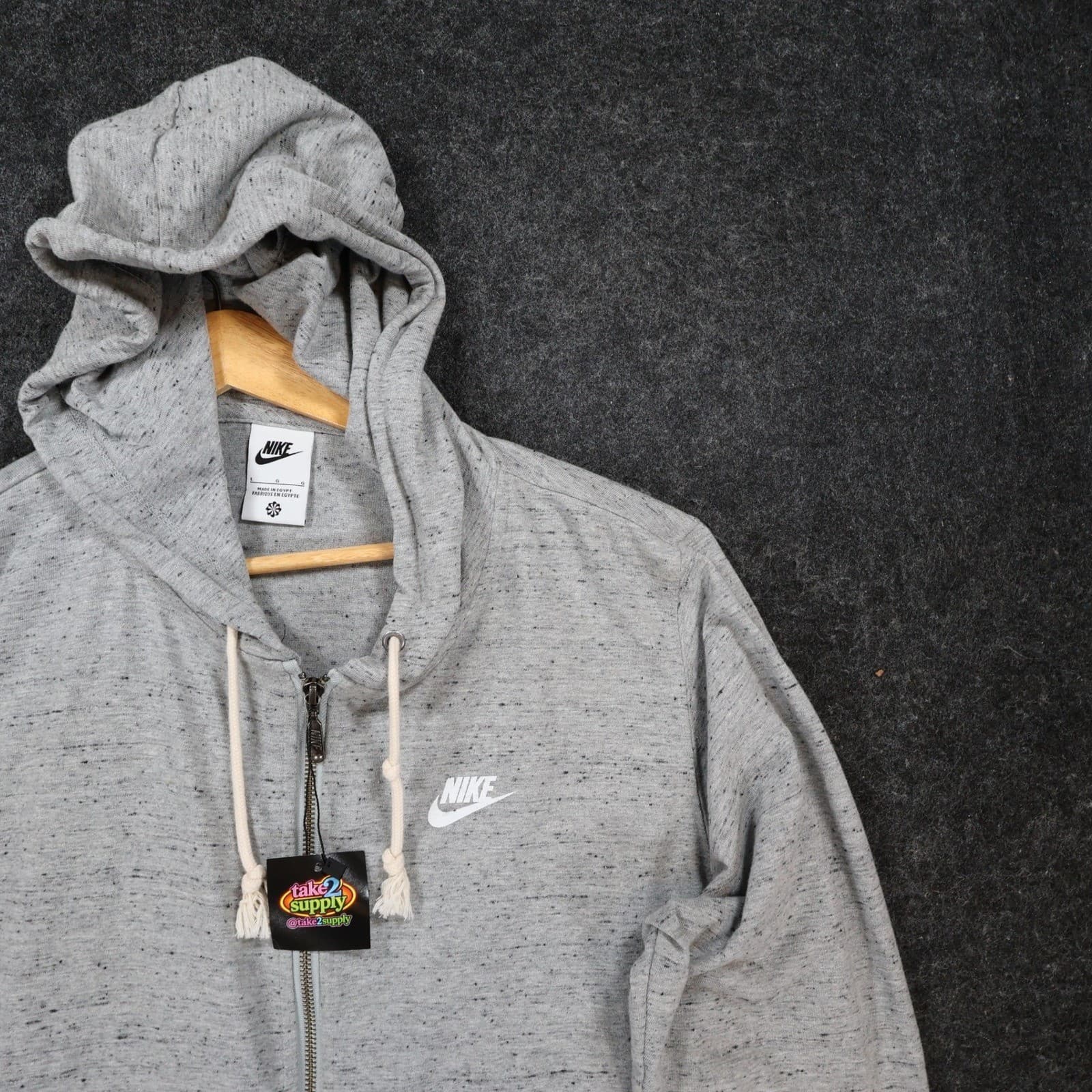 Nike Full Zip Hoodie Mens Large Gray Excellent Speckled Gym Sportswear - Thumbnail 9