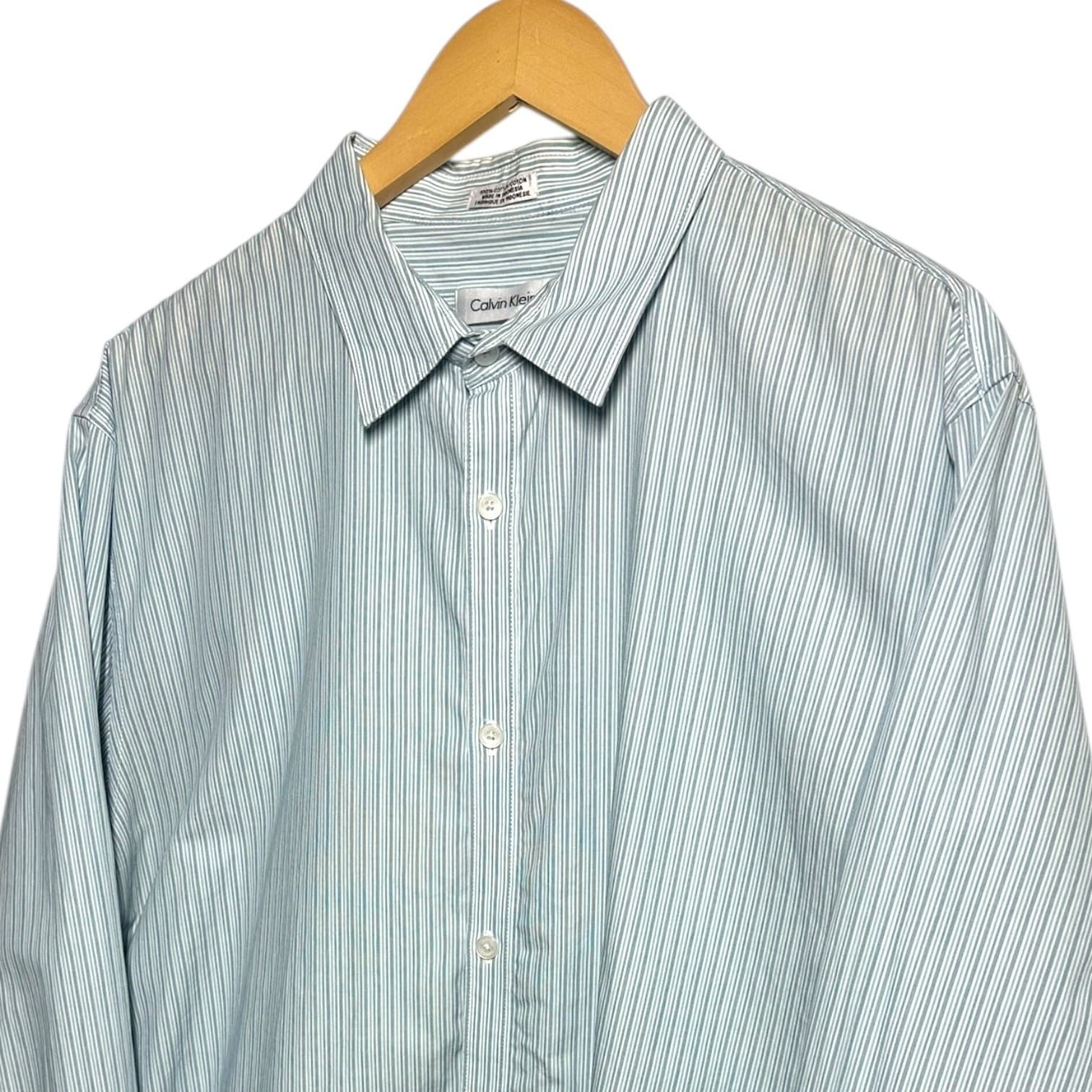 Calvin Klein Mens Striped Dress Shirt XL Tall Cotton Classic Fit Size XL - Thumbnail 4