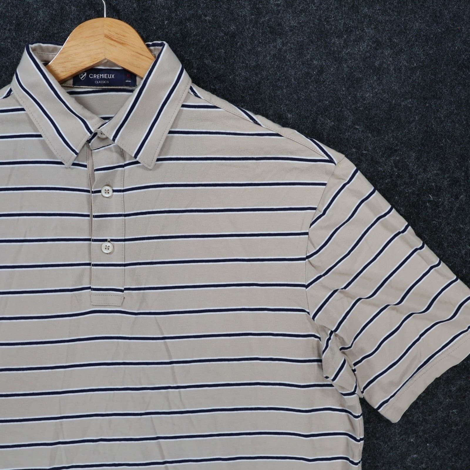 Cremieux Polo Mens M Tan Excellent Striped Short Sleeve Cotton Spandex - Thumbnail 10