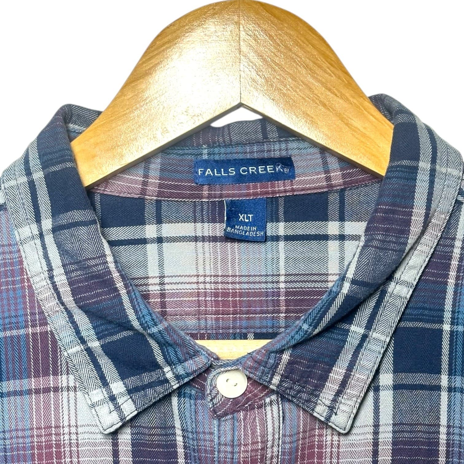 Falls Creek Men's XLT Blue Red Plaid Flannel Button Up Casual Shirt - Thumbnail 7