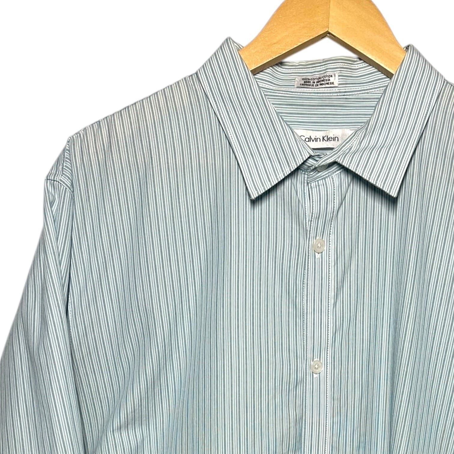 Calvin Klein Mens Striped Dress Shirt XL Tall Cotton Classic Fit Size XL - Thumbnail 3