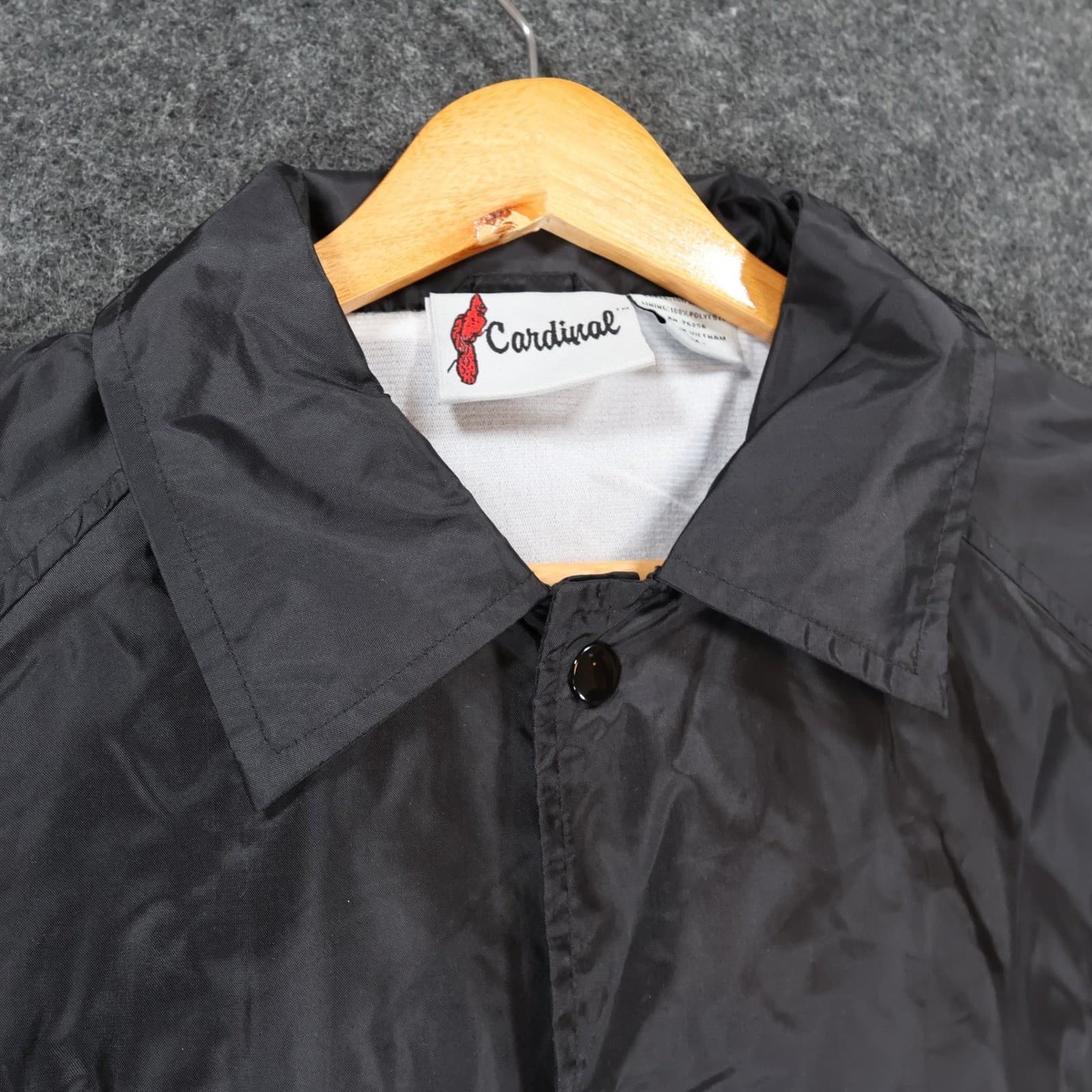 Cardinal Coach Jacket Mens Medium Black Excellent Windbreaker Snap Front - Thumbnail 8