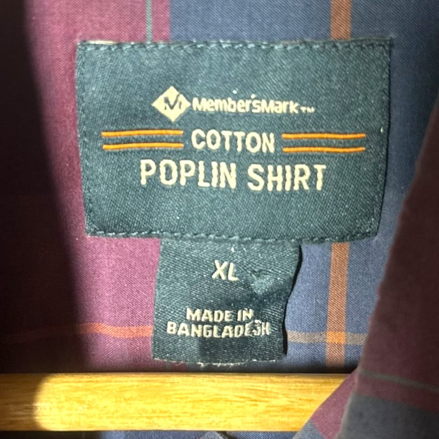 Member's Mark Men's XL Navy Burgundy Plaid Cotton Poplin Button Down Shirt - Thumbnail 7