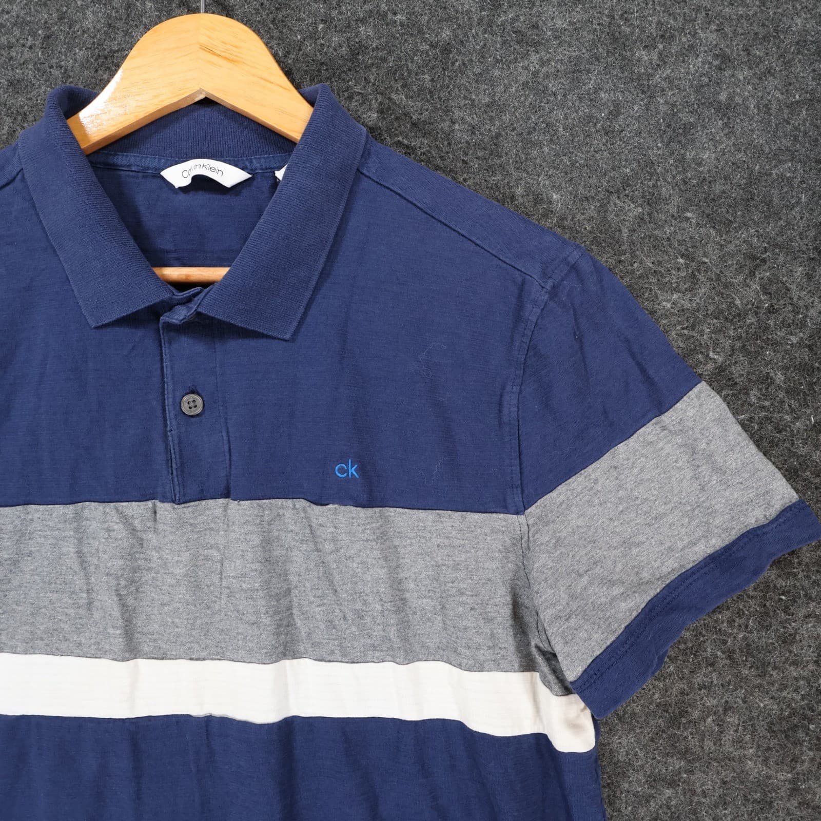 Calvin Klein Polo Mens Small Blue Excellent Colorblock Short Sleeve Cotton Shirt - Thumbnail 10