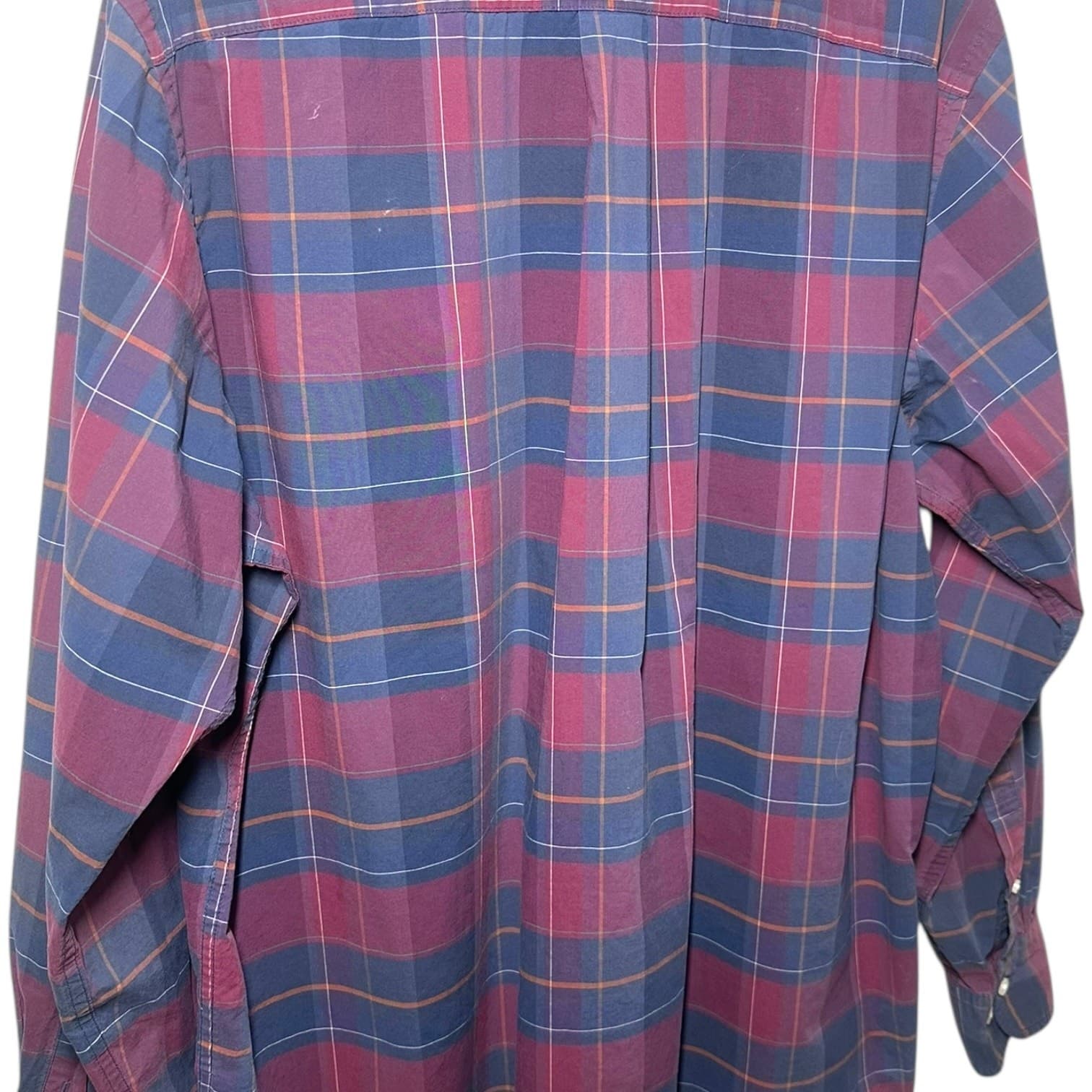 Member's Mark Men's XL Navy Burgundy Plaid Cotton Poplin Button Down Shirt - Thumbnail 3