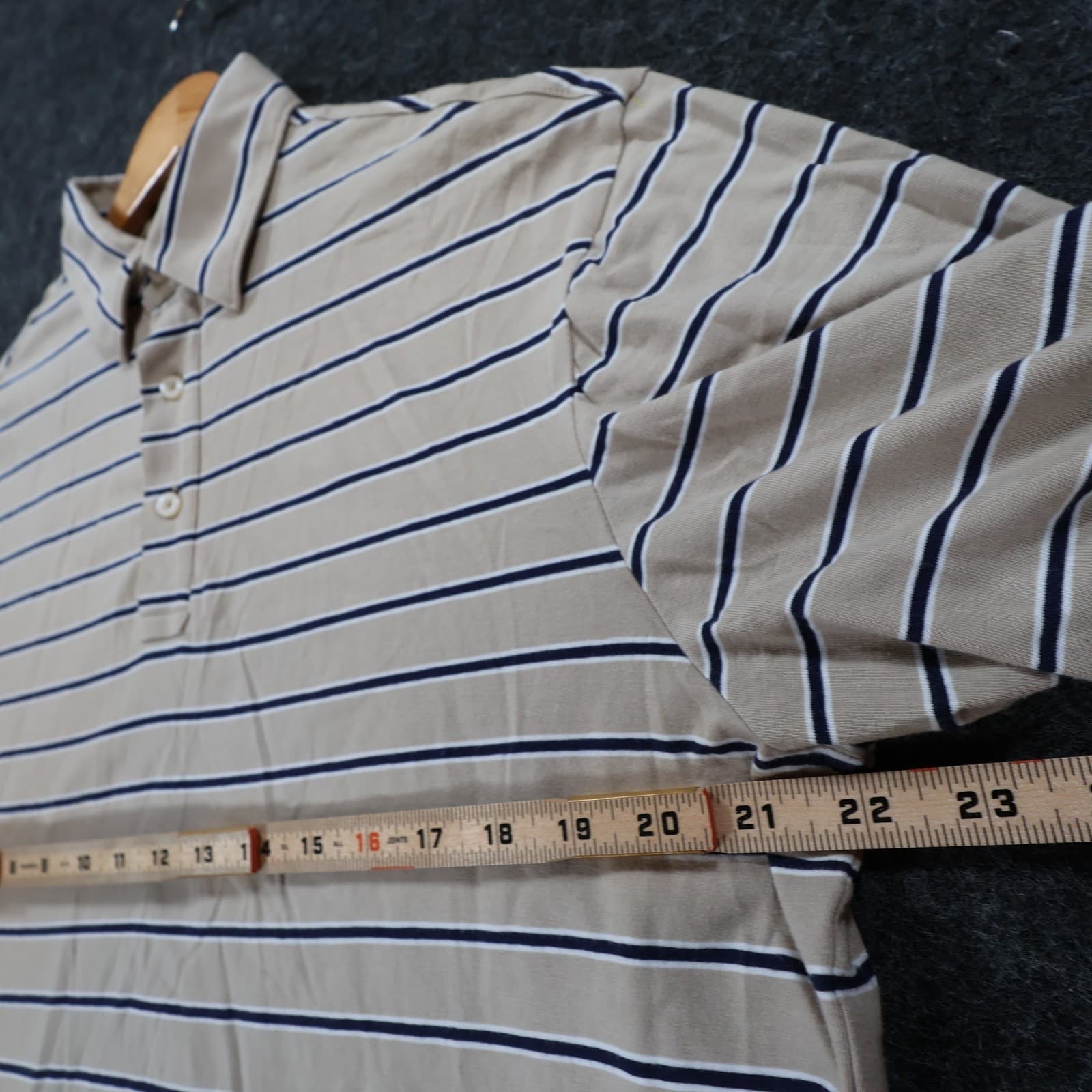Cremieux Polo Mens M Tan Excellent Striped Short Sleeve Cotton Spandex - Thumbnail 4