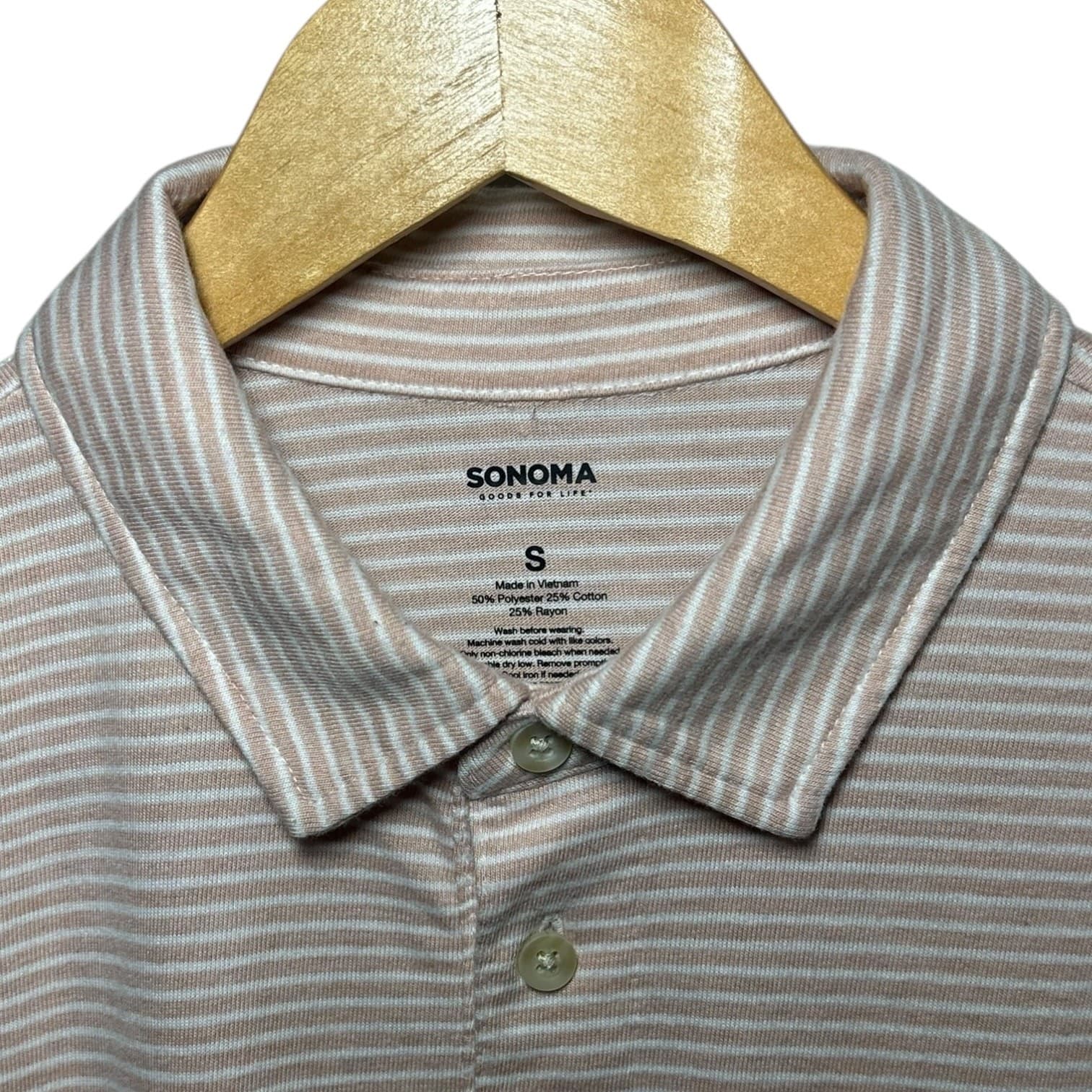 Sonoma Men's S Pink White Striped Short Sleeve Polo Casual Everyday - Thumbnail 6