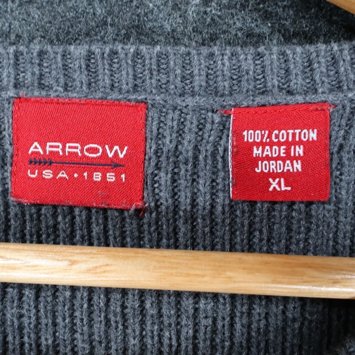 Arrow Sweater Mens XL Gray Excellent Textured Knit Pullover Cotton Grid Pattern - Thumbnail 8
