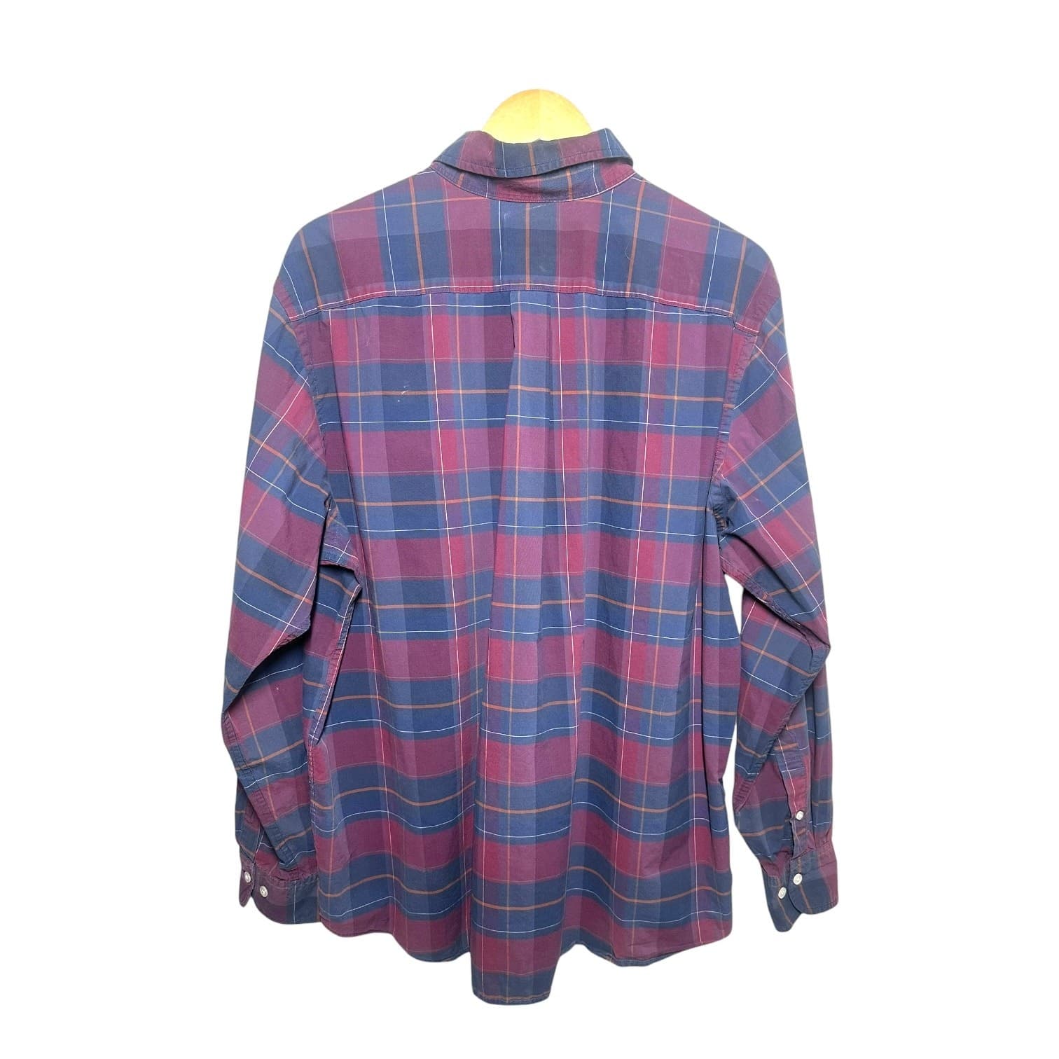 Member's Mark Men's XL Navy Burgundy Plaid Cotton Poplin Button Down Shirt - Thumbnail 5