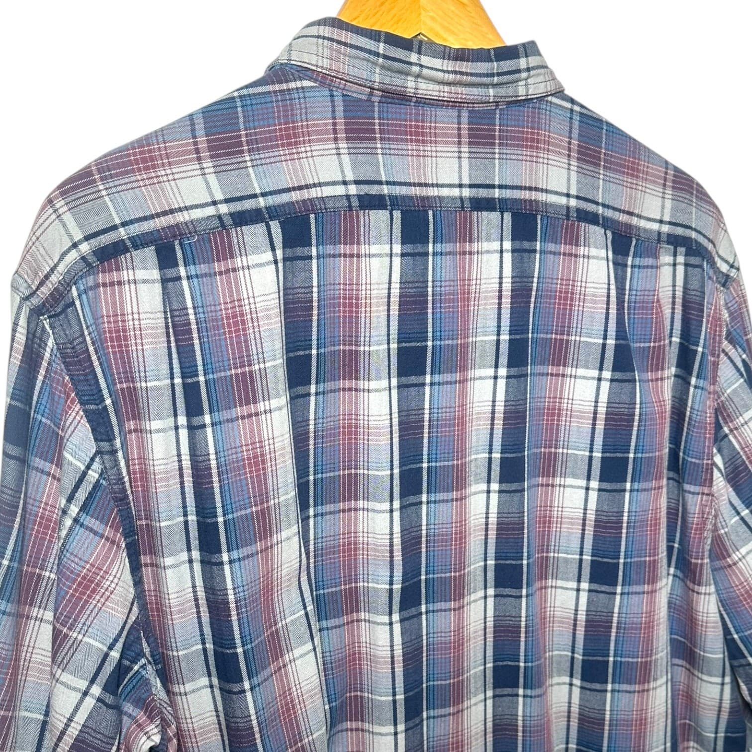 Falls Creek Men's XLT Blue Red Plaid Flannel Button Up Casual Shirt - Thumbnail 3