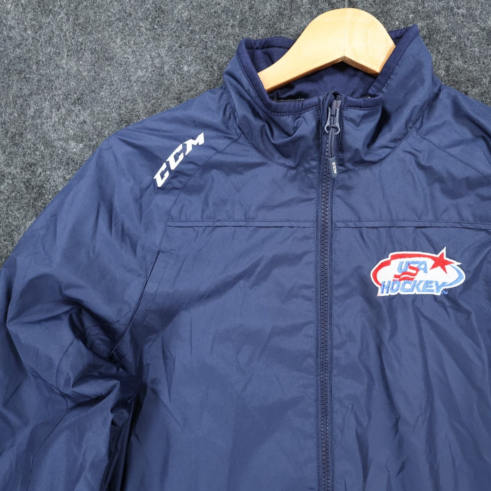 CCM USA Hockey Jacket Mens S Navy Blue Excellent Lightweight Windbreaker - Thumbnail 10