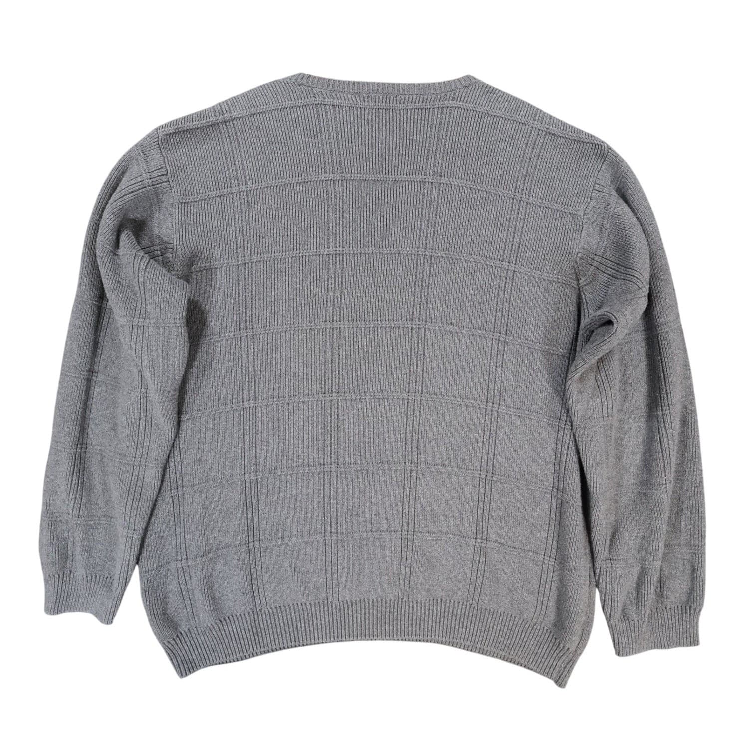Arrow Sweater Mens XL Gray Excellent Textured Knit Pullover Cotton Grid Pattern - Thumbnail 2