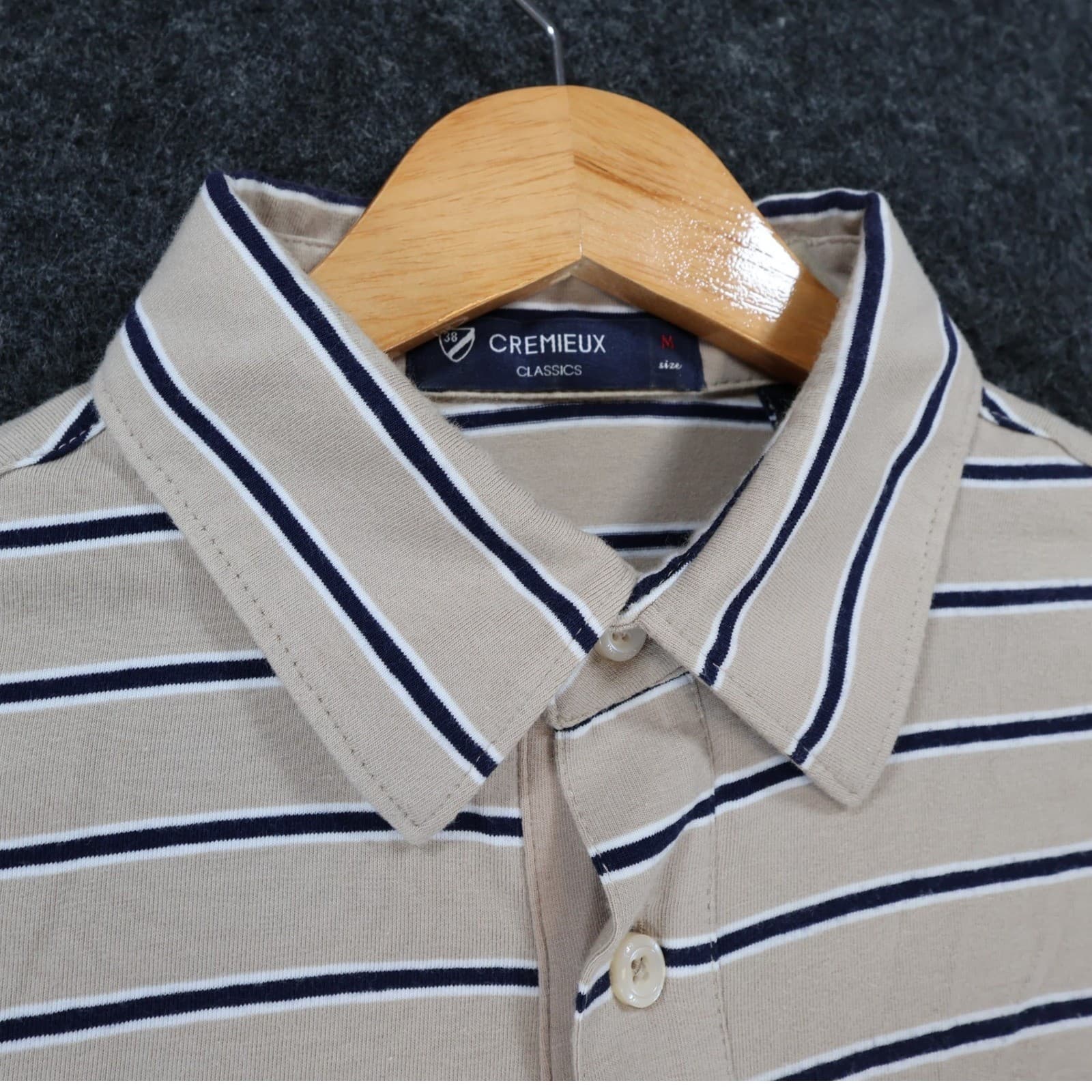 Cremieux Polo Mens M Tan Excellent Striped Short Sleeve Cotton Spandex - Thumbnail 9
