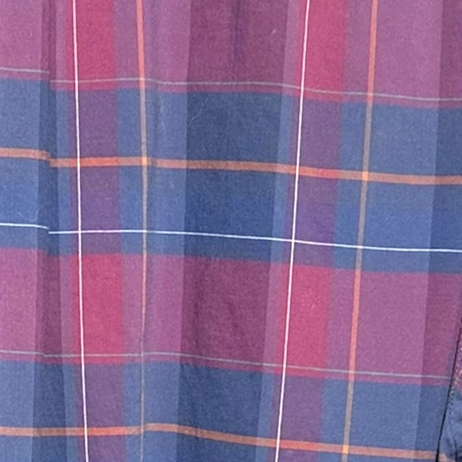 Member's Mark Men's XL Navy Burgundy Plaid Cotton Poplin Button Down Shirt - Thumbnail 6