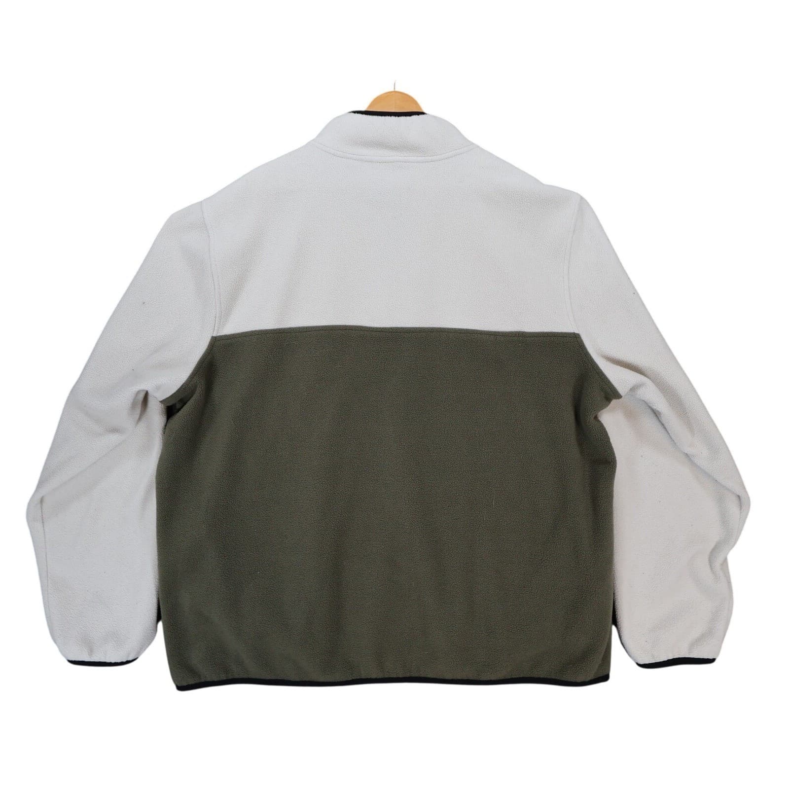 Lands End Fleece Pullover Mens XXL Cream Green Excellent Colorblock Snap Neck - Thumbnail 2