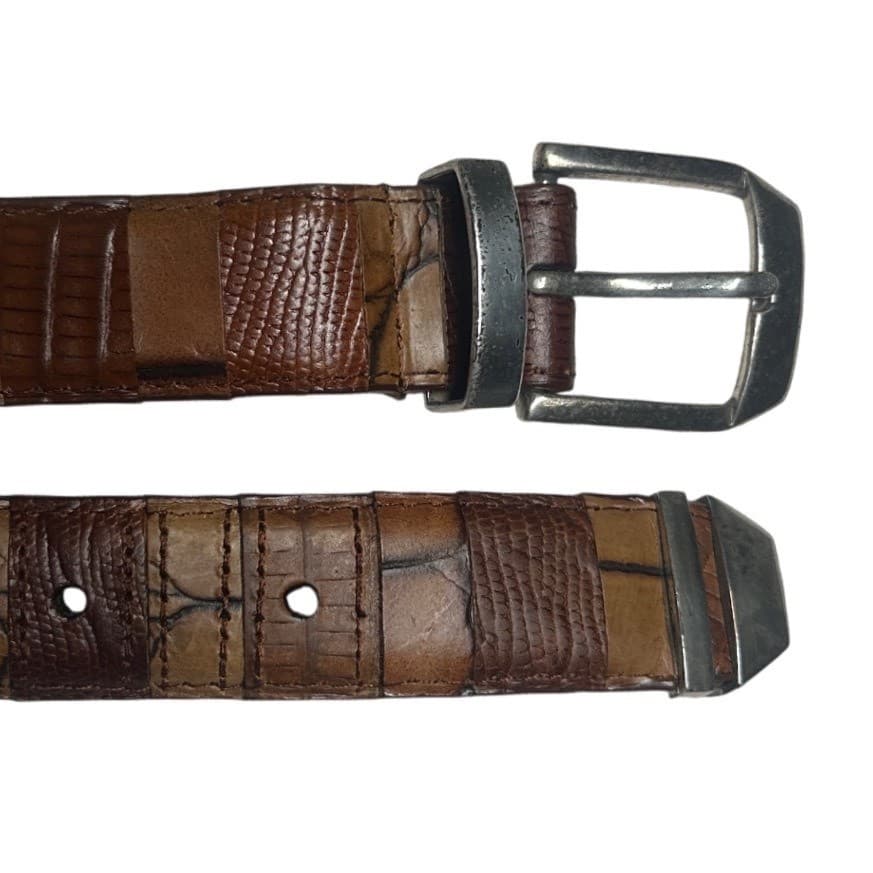 Vintage IRVINE PARK Genuine Leather XL Patchwork Lizard Belt Silver Buckle Men's - Thumbnail 2