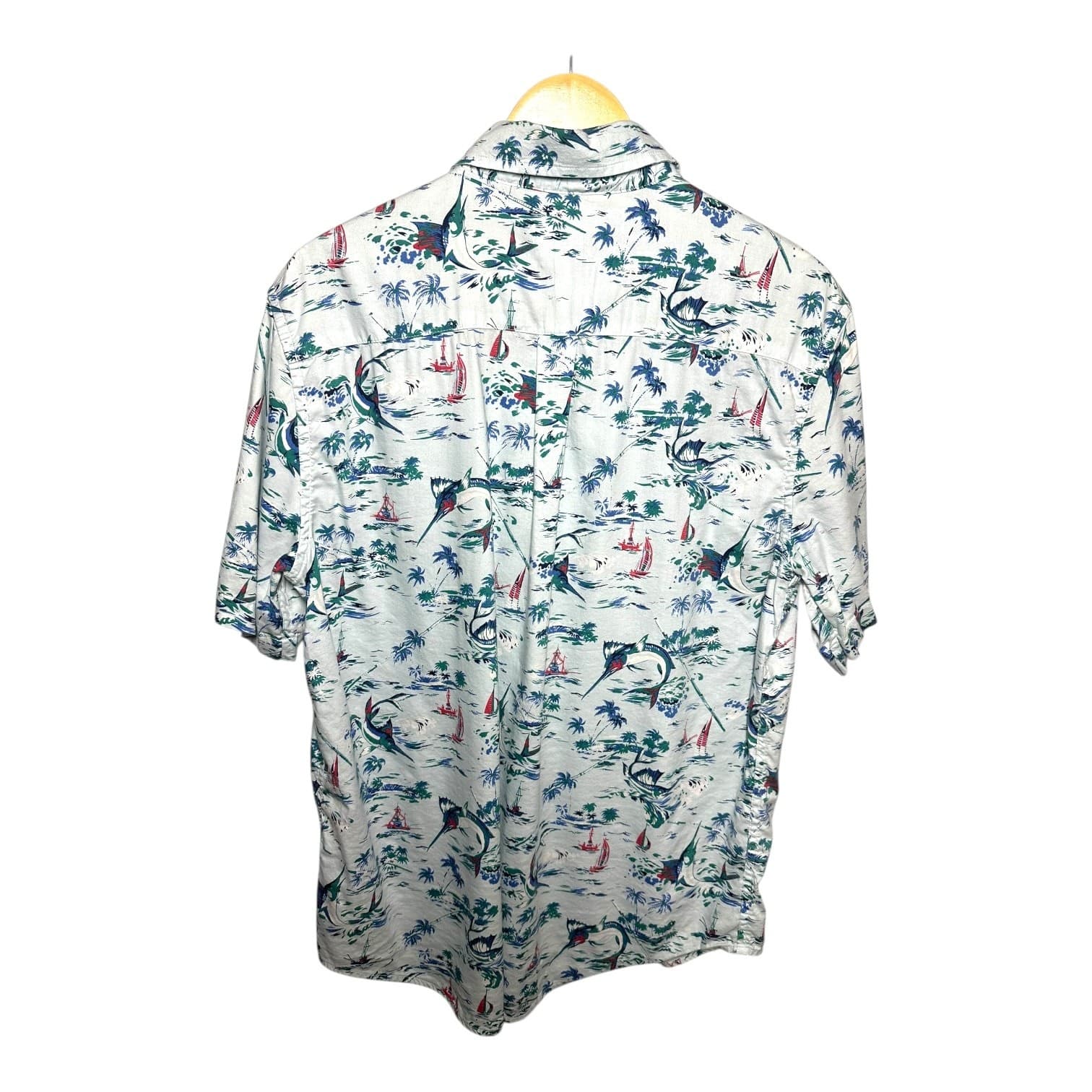 Chaps Men's L Light Blue Tropical Marlin Untucked Short Sleeve Button Up Shirt - Thumbnail 3