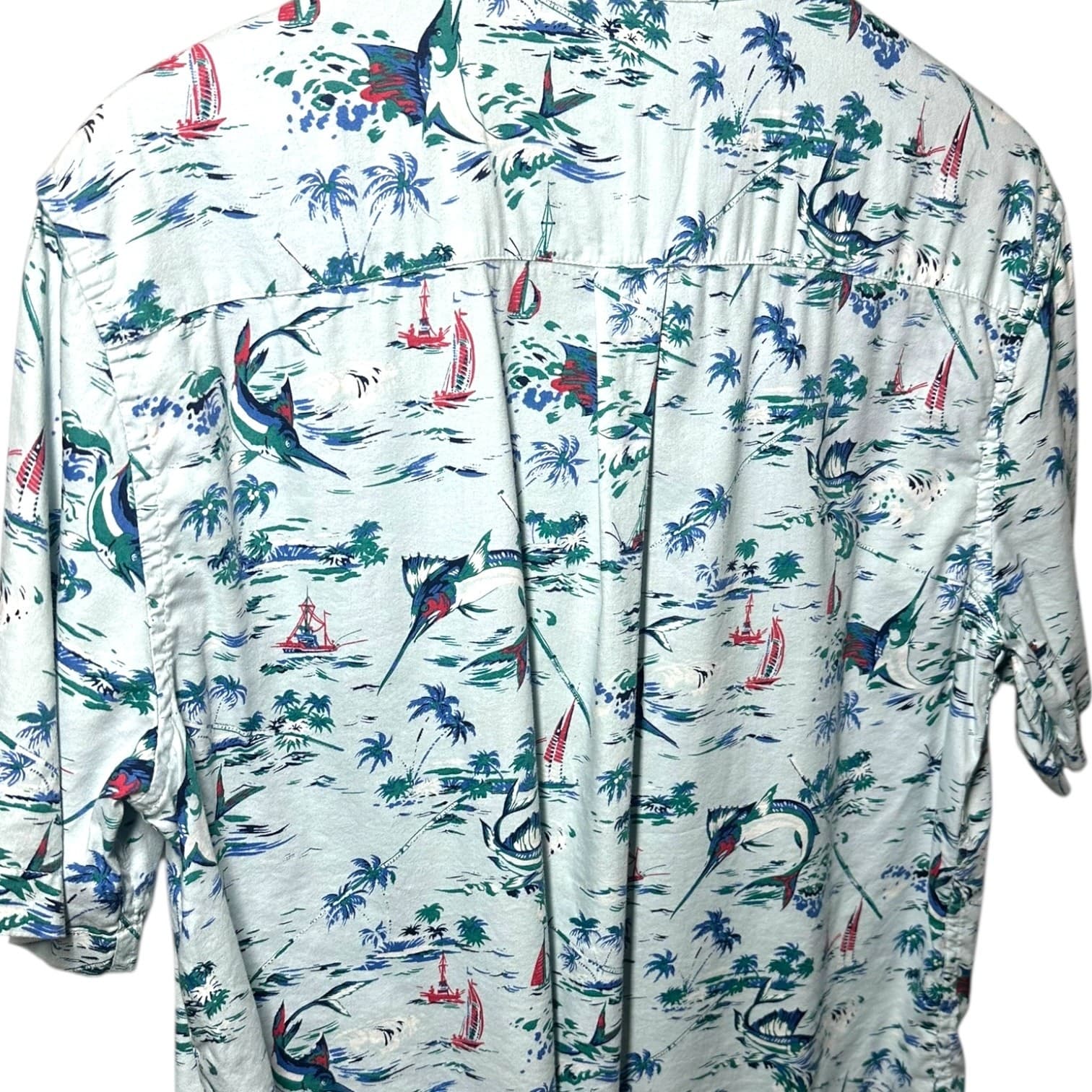 Chaps Men's L Light Blue Tropical Marlin Untucked Short Sleeve Button Up Shirt - Thumbnail 5