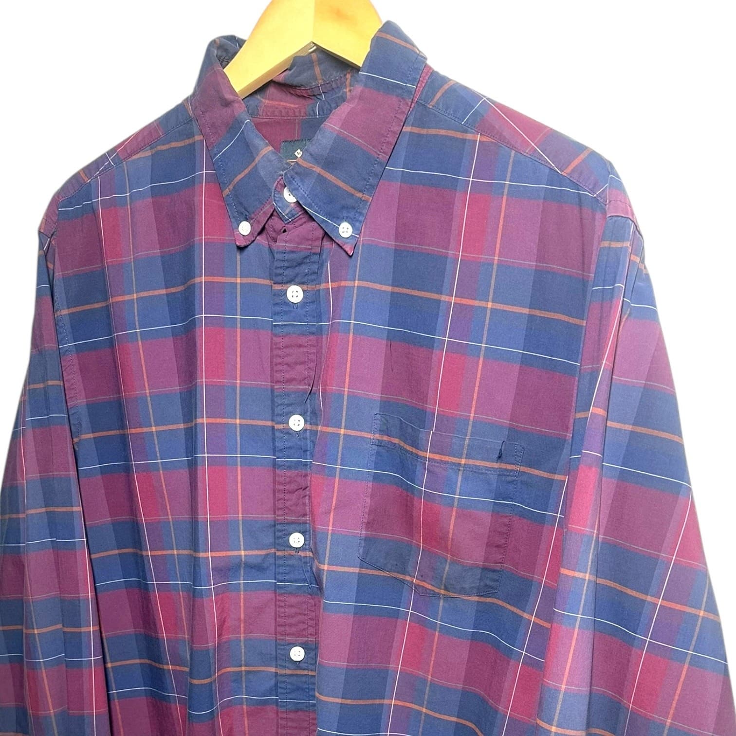 Member's Mark Men's XL Navy Burgundy Plaid Cotton Poplin Button Down Shirt - Thumbnail 2