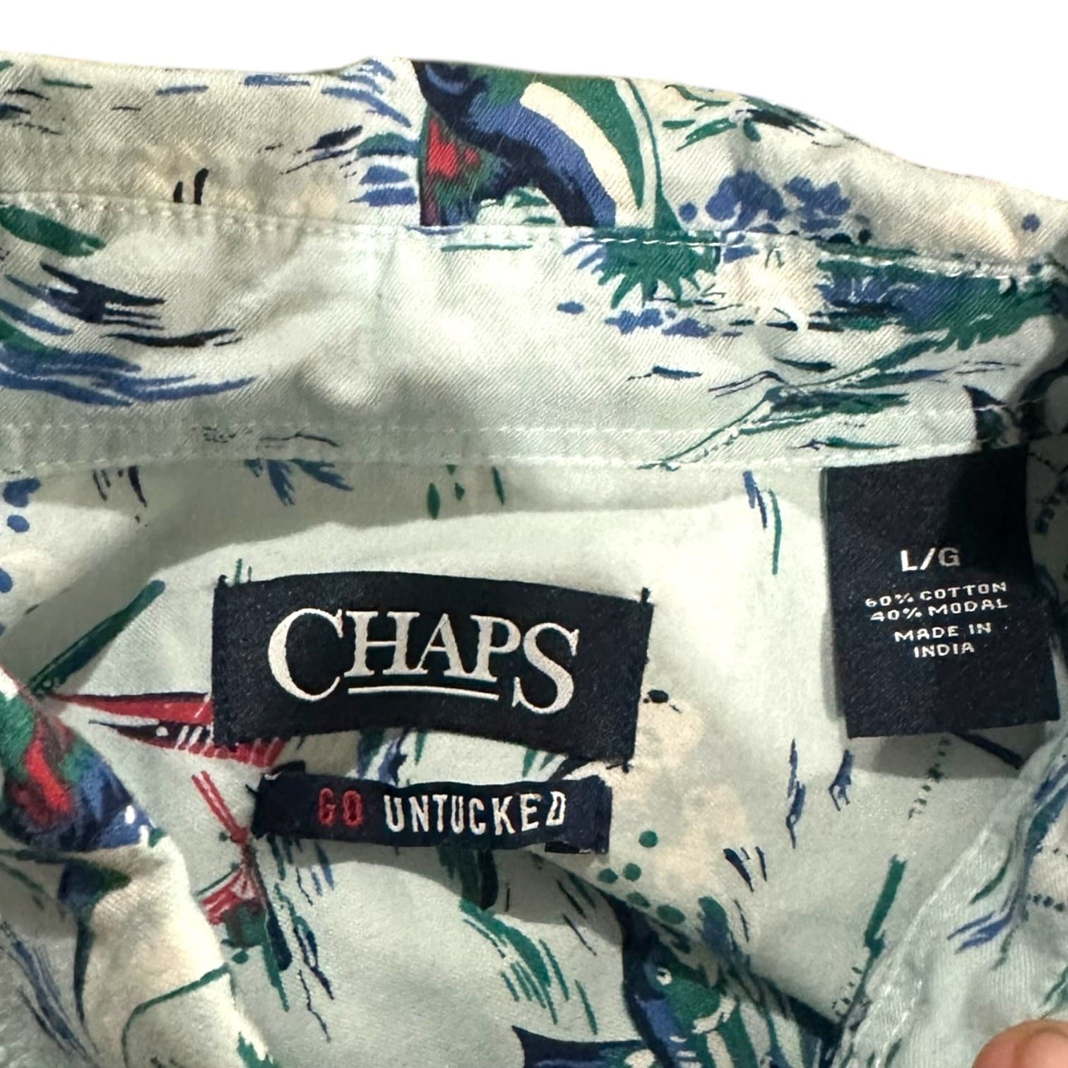 Chaps Men's L Light Blue Tropical Marlin Untucked Short Sleeve Button Up Shirt - Thumbnail 6