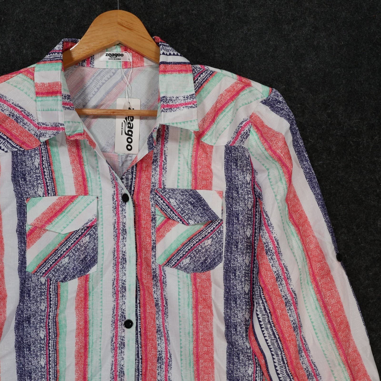 Zeagoo Button Up Shirt Womens XL Multicolor New Striped Western Southwest - Thumbnail 9