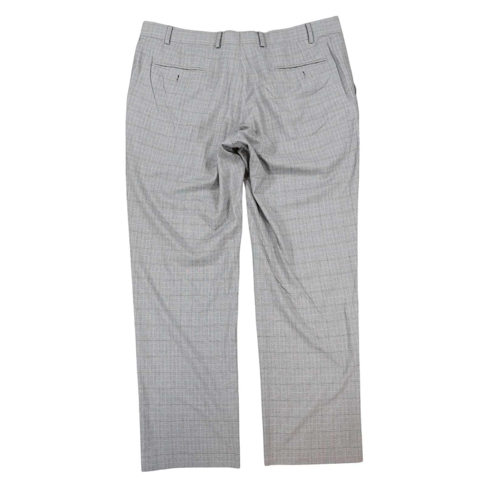 Perry Ellis Dress Pants Mens 40x32 Gray Polyester Viscose Plaid Portfolio Slacks - Thumbnail 2