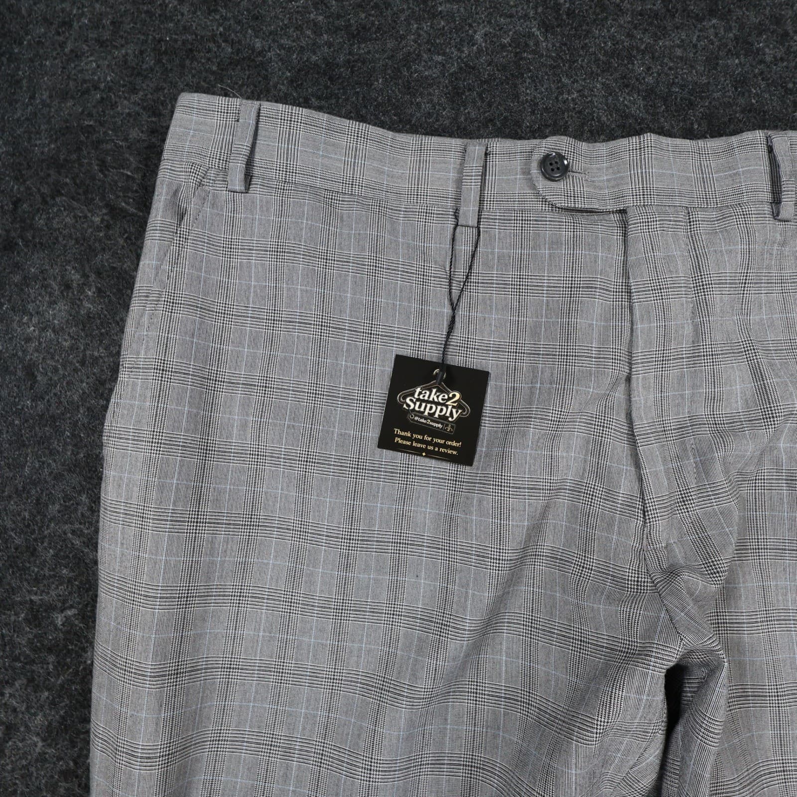 Perry Ellis Dress Pants Mens 40x32 Gray Polyester Viscose Plaid Portfolio Slacks - Thumbnail 10