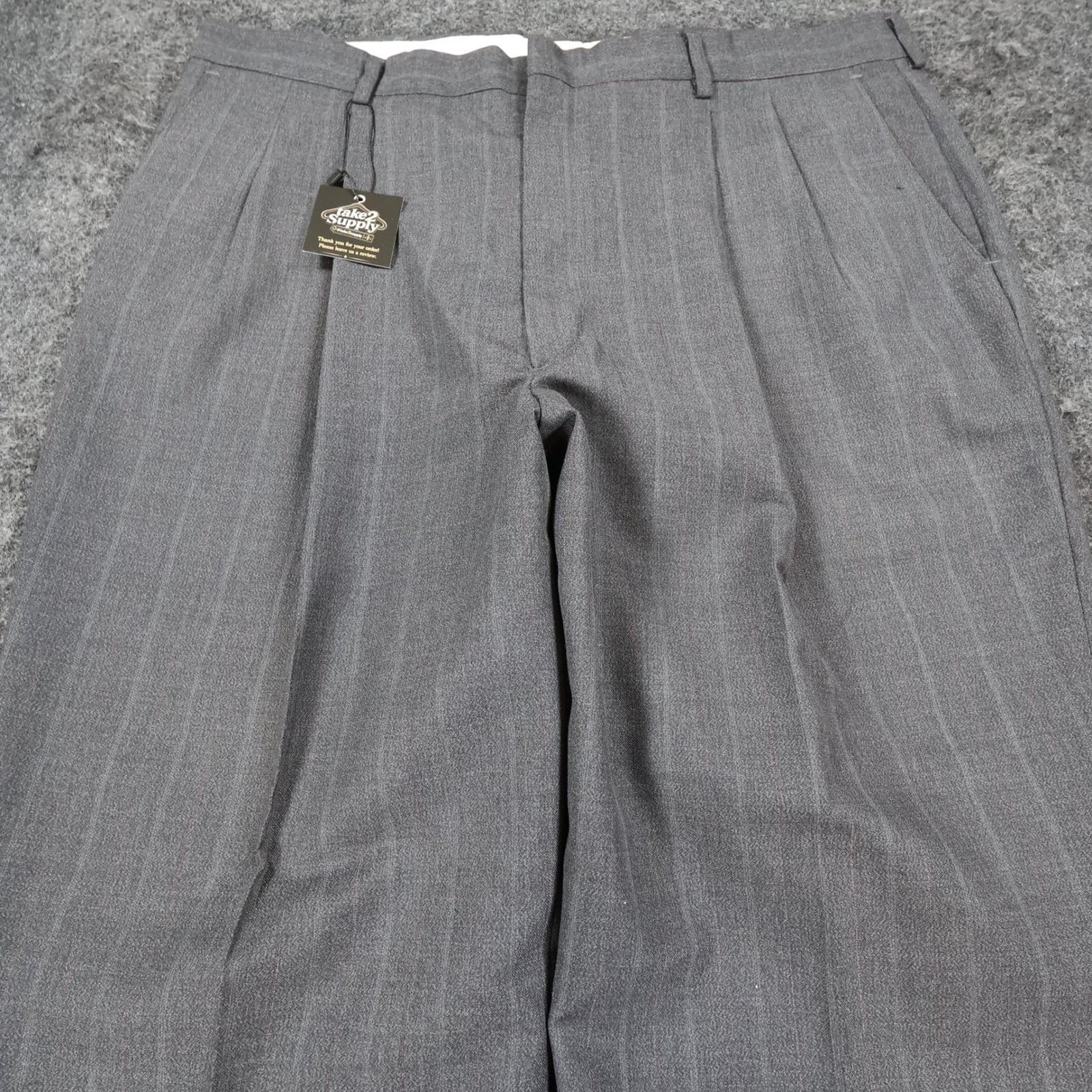 Haggar Dress Pants Mens 38x30 Gray Wool Blend Pleated Gentleman's Fit Pinstripe - Thumbnail 9